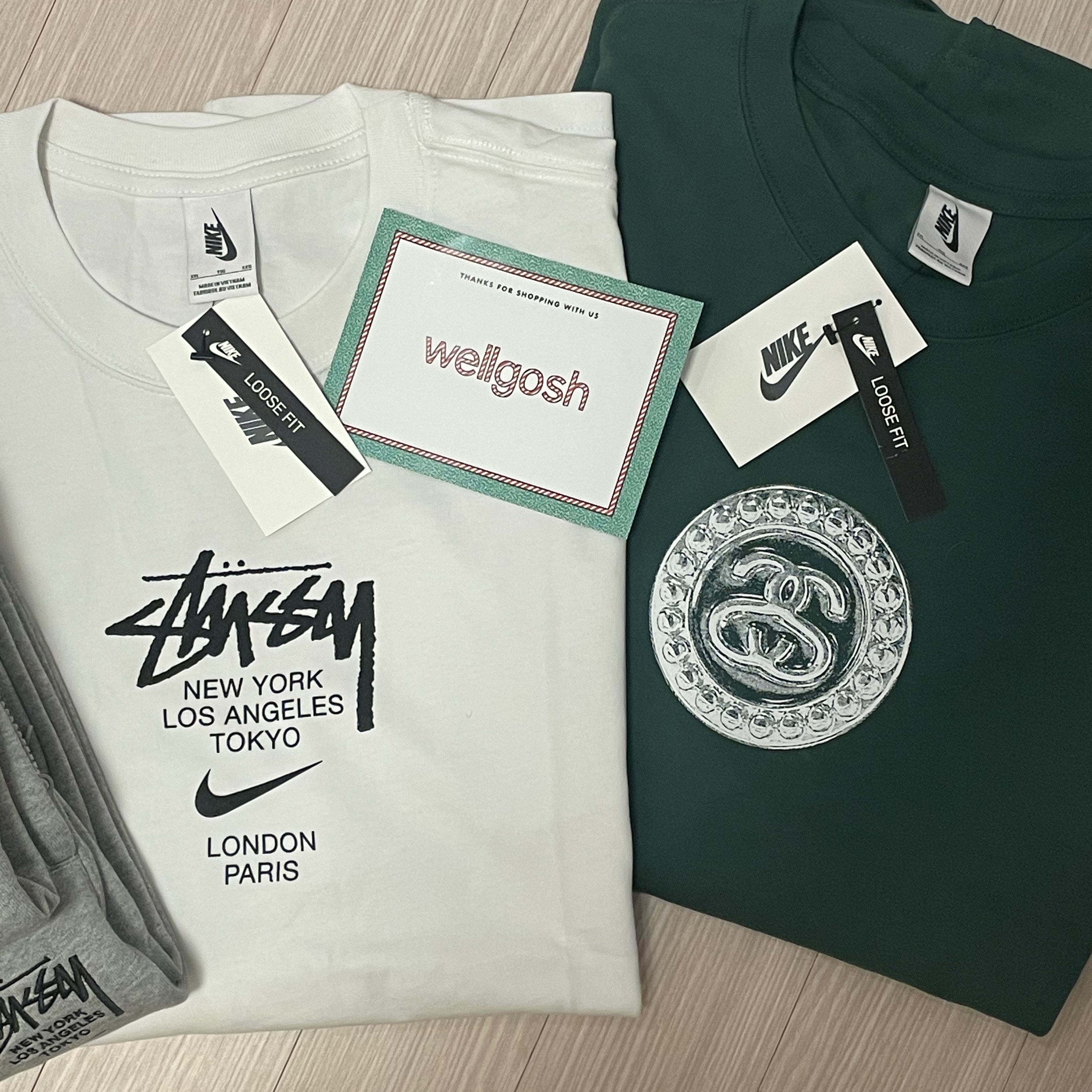 Nike x Stussy WT T-Shirt White - US/EU, Nike x Stussy NRG ZR Fleece Crewneck Heather Grey - US/EU 착용 스타일 - 4