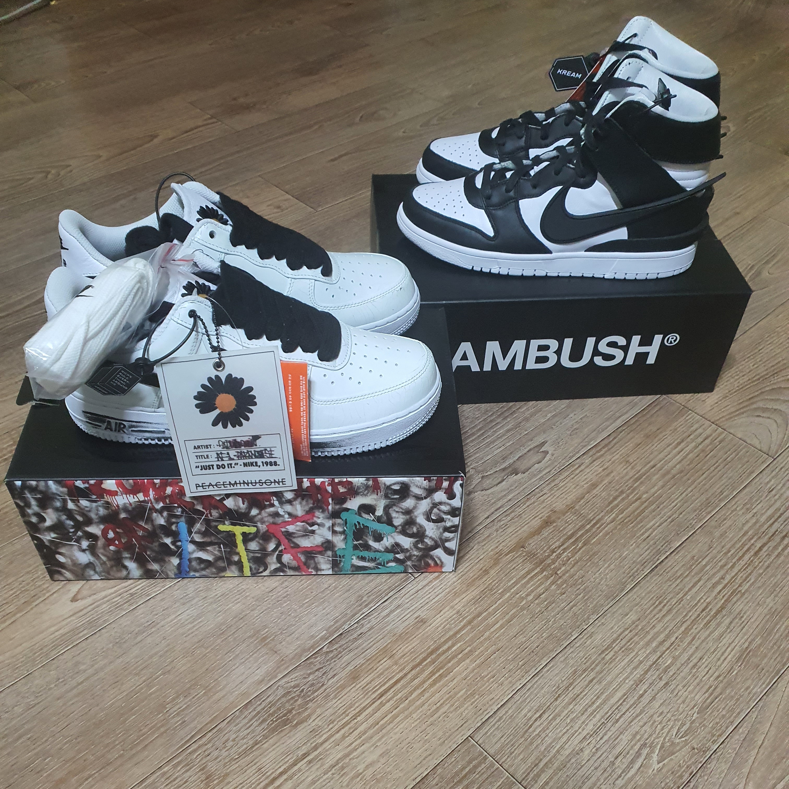 Nike x Ambush Dunk High Black, Nike x Peaceminusone Air Force 1 Low Para-Noise 2.0 착용 스타일