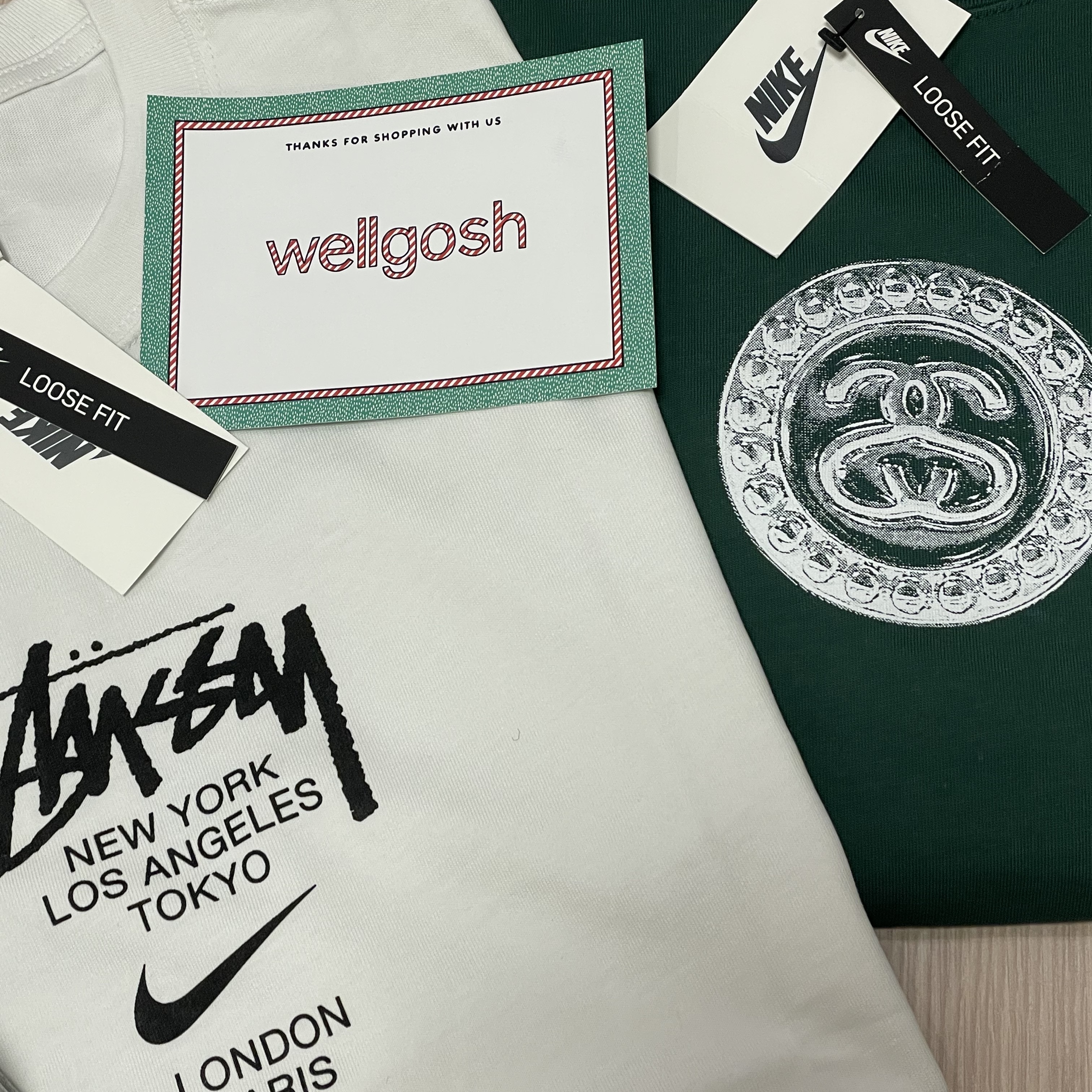 Nike x Stussy WT T-Shirt White - US/EU, Nike x Stussy NRG ZR Fleece Crewneck Heather Grey - US/EU 착용 스타일 - 2