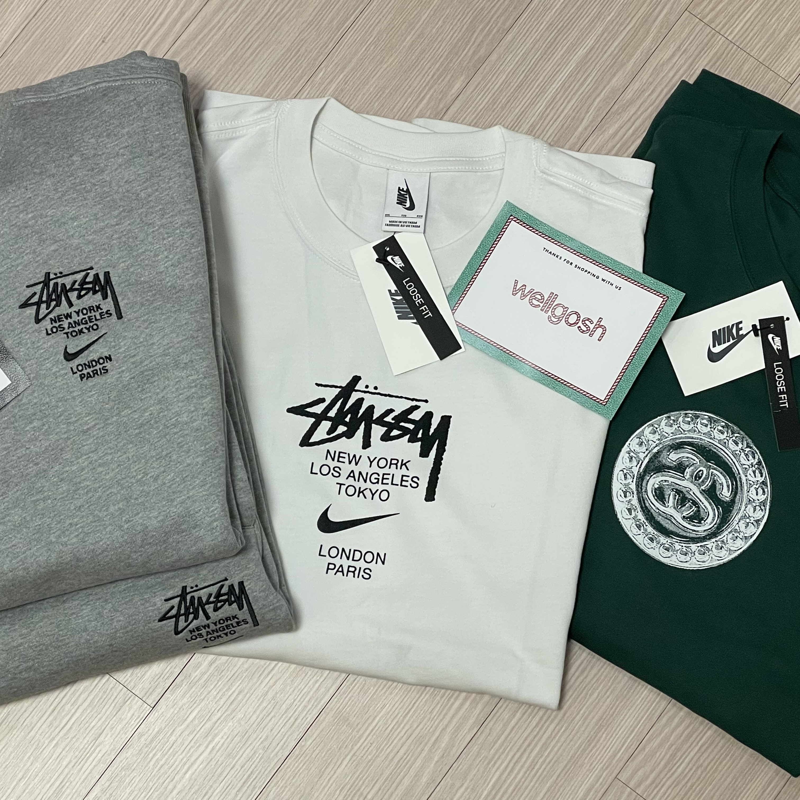 Nike x Stussy WT T-Shirt White - US/EU, Nike x Stussy NRG ZR Fleece Crewneck Heather Grey - US/EU 착용 스타일 - 1