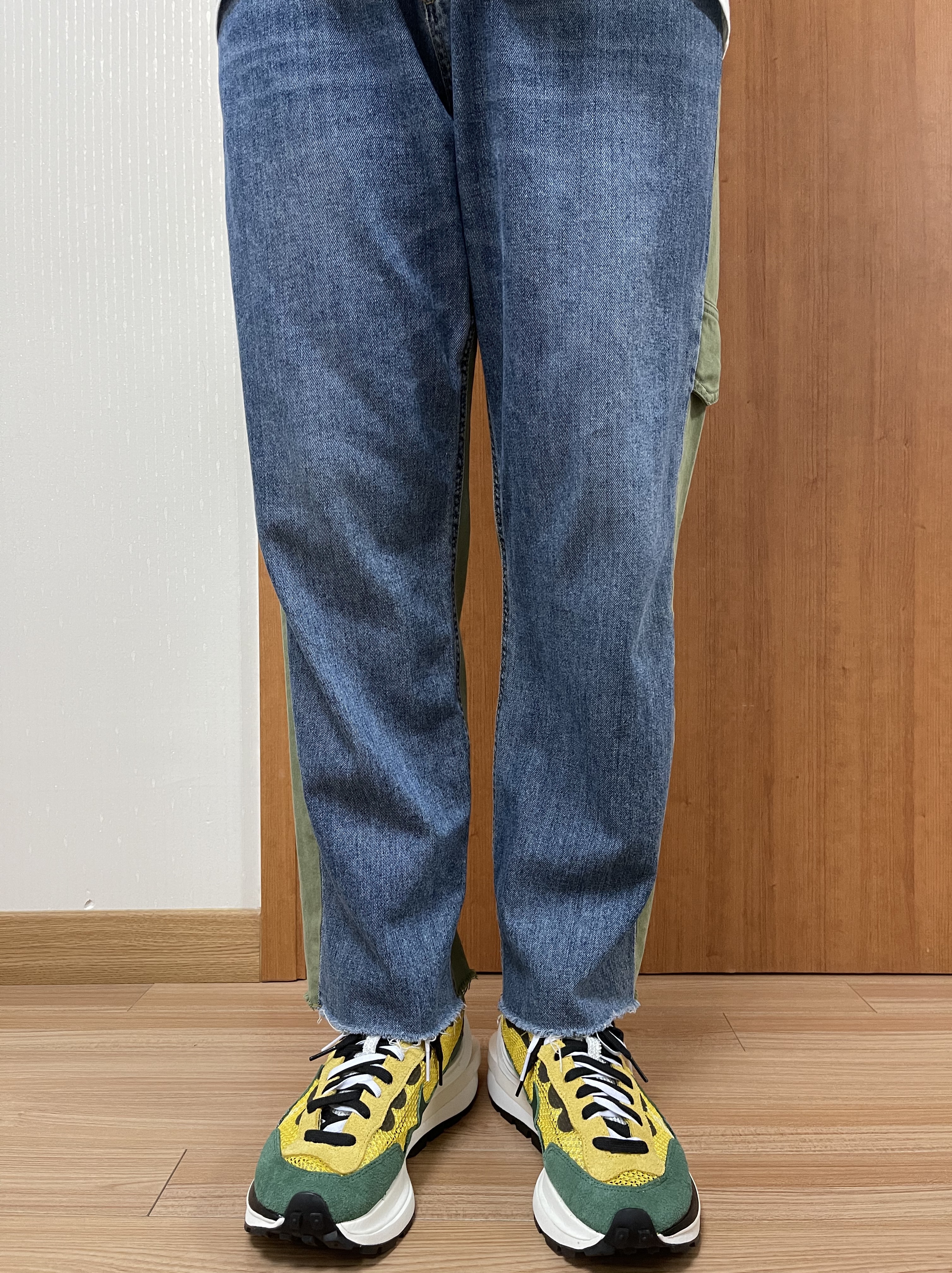 Nike x Sacai VaporWaffle Tour Yellow & Gorge Green Sail 착용 스타일 - 3