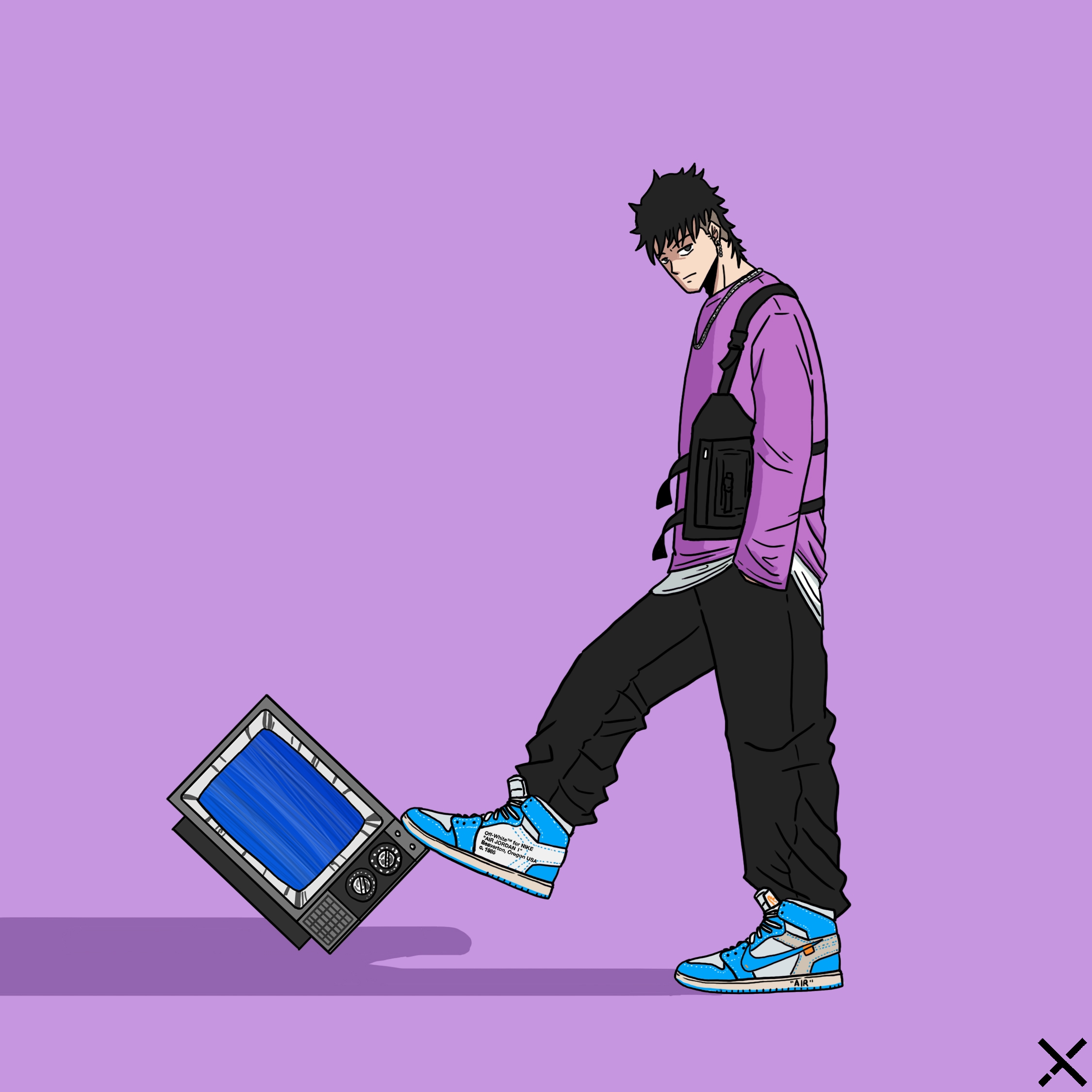 Jordan 1 x Off-White Retro High University Blue 착용 스타일