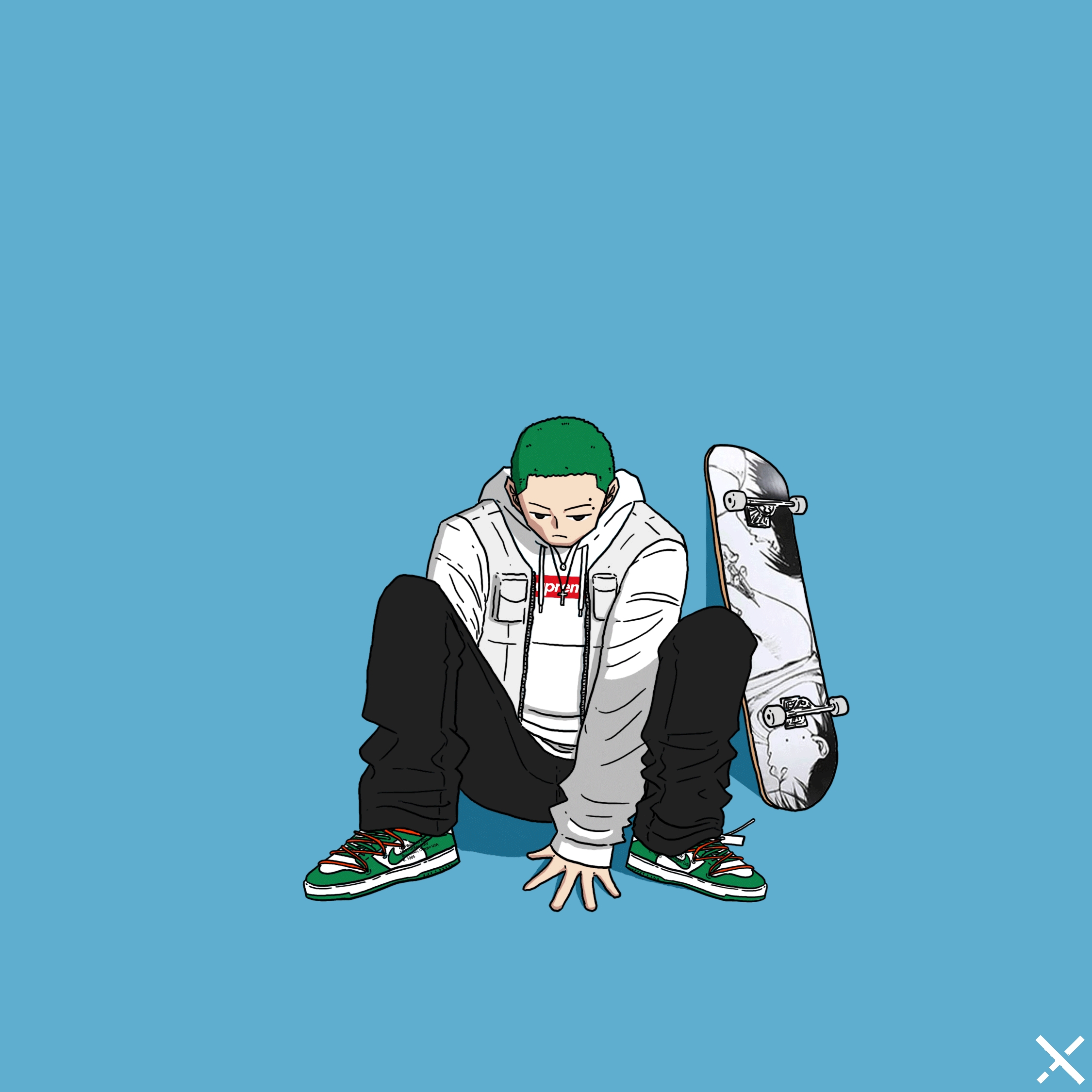 Nike x Off-White Dunk Low Pine Green, Supreme x Nike Leather Anorak Red - 19FW 착용 스타일 - 1