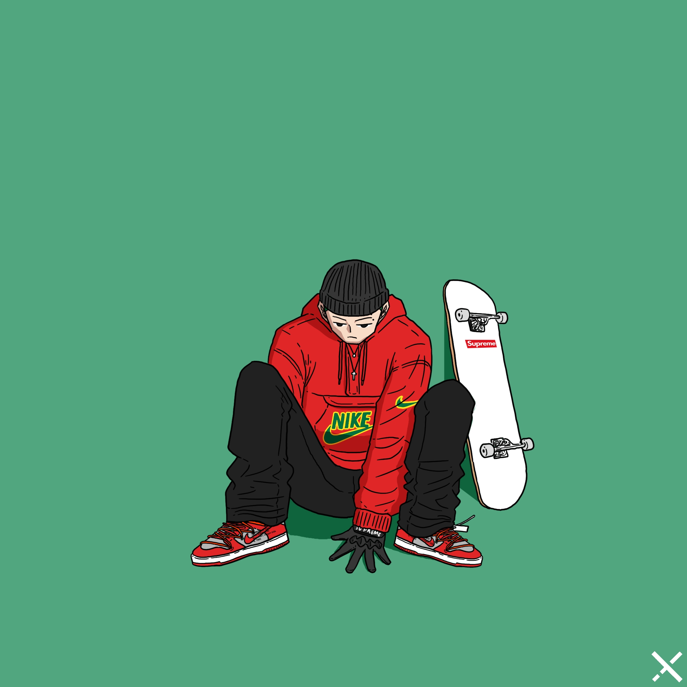 Nike x Off-White Dunk Low Pine Green, Supreme x Nike Leather Anorak Red - 19FW 착용 스타일 - 2