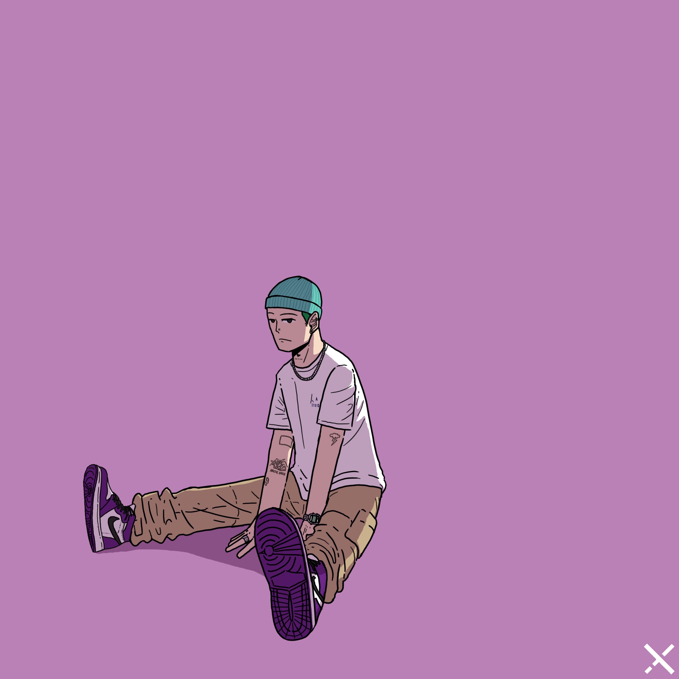 Jordan 1 Retro High OG Court Purple 2020, IAB Studio T-Shirt White 착용 스타일
