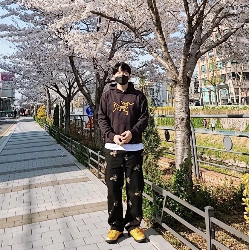 Palace x Arc'teryx Hood Black - 20FW, Nike x Off-White Air Rubber Dunk University Gold 착용 스타일