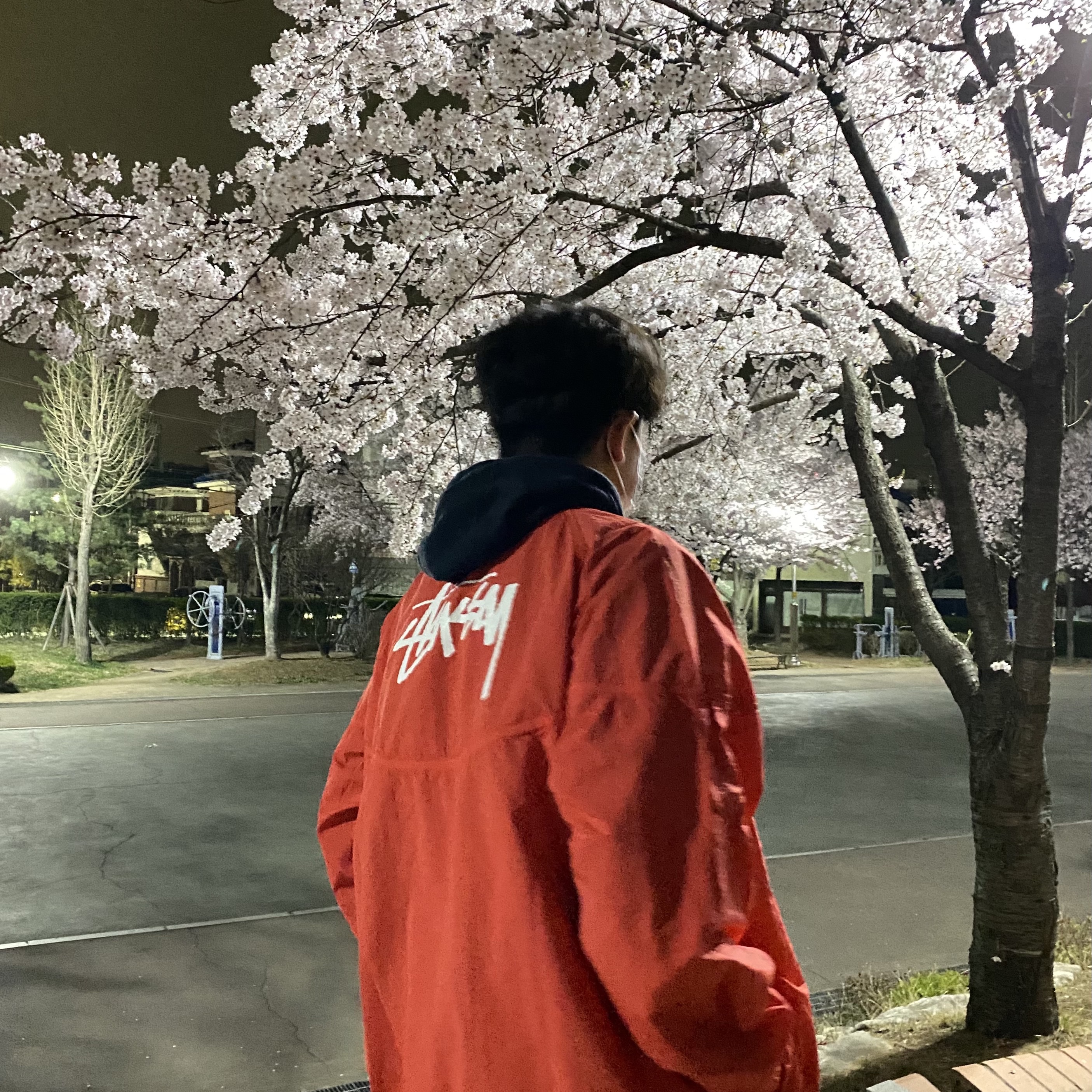 Nike x Stussy Windrunner Jacket Habanero Red, IAB Studio Woven Hoodie Black 착용 스타일