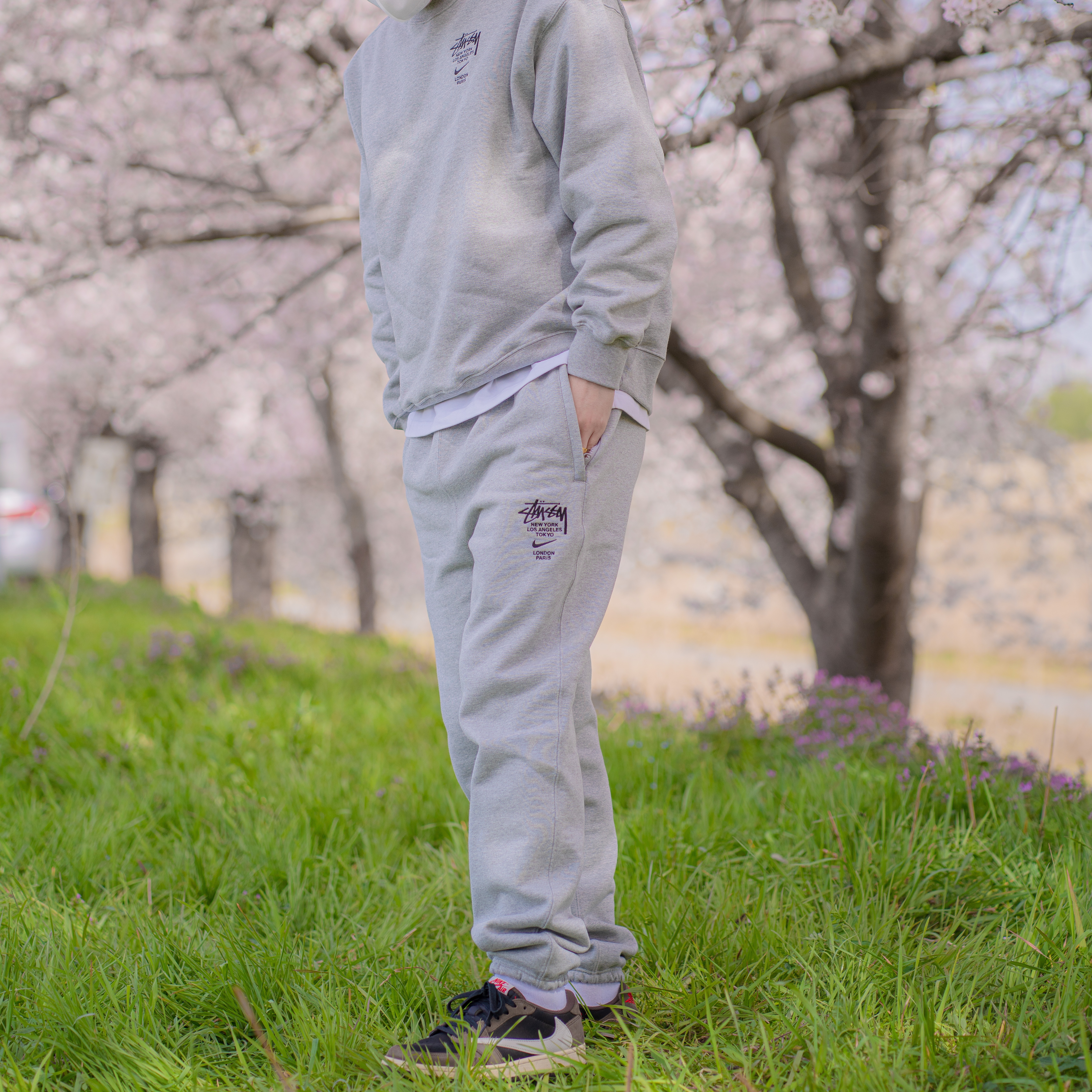 Nike x Stussy NRG ZR Fleece Crewneck Heather Grey - US/EU, Nike x Stussy NRG ZR Fleece Pants Heather Grey - US/EU 착용 스타일 - 2