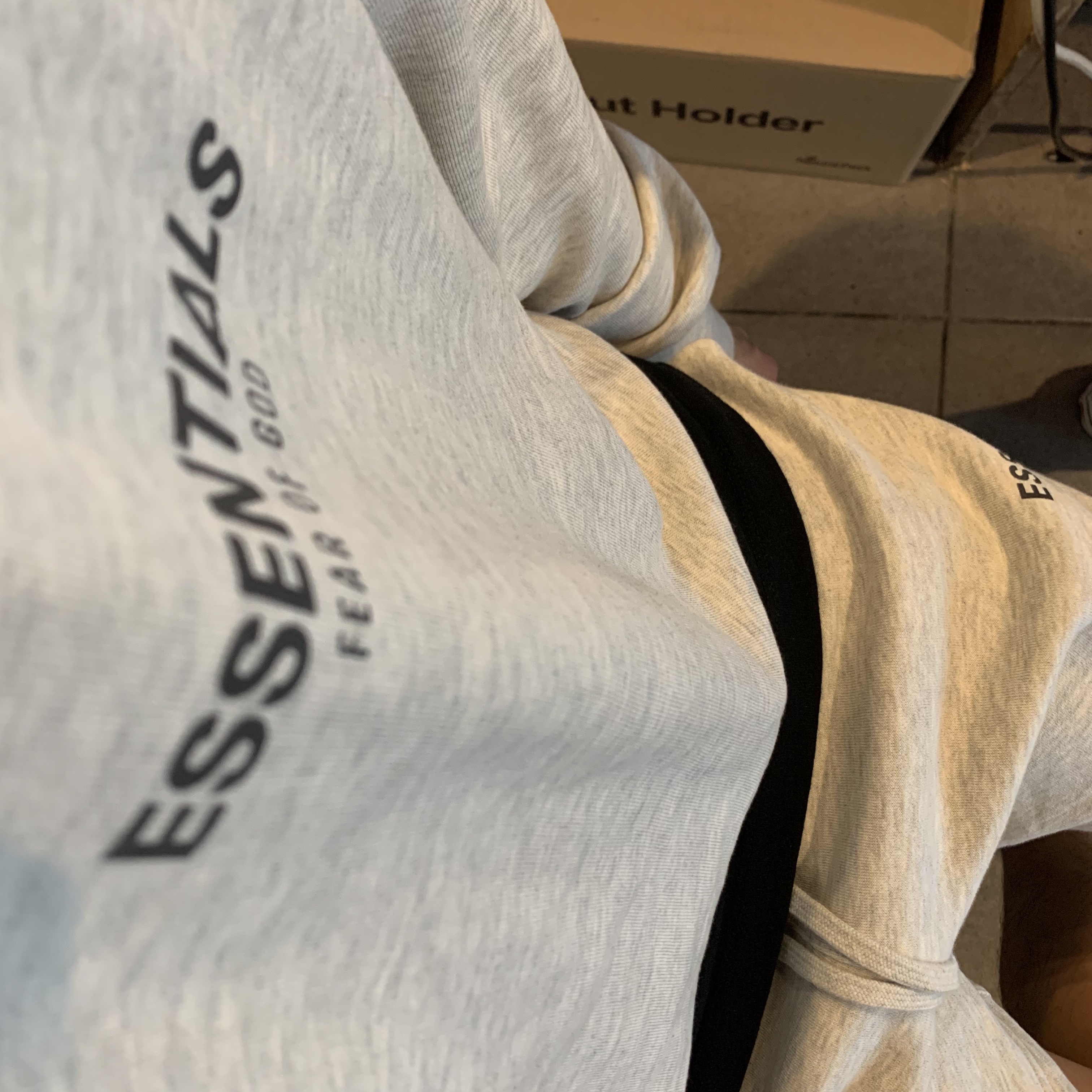 Essentials Fleece Shorts Oatmeal Heather - 20FW, Essentials Long Sleeve Boxy Polo Oatmeal/Oatmeal Heather/Light Heather Oatmeal - 20FW 착용 스타일