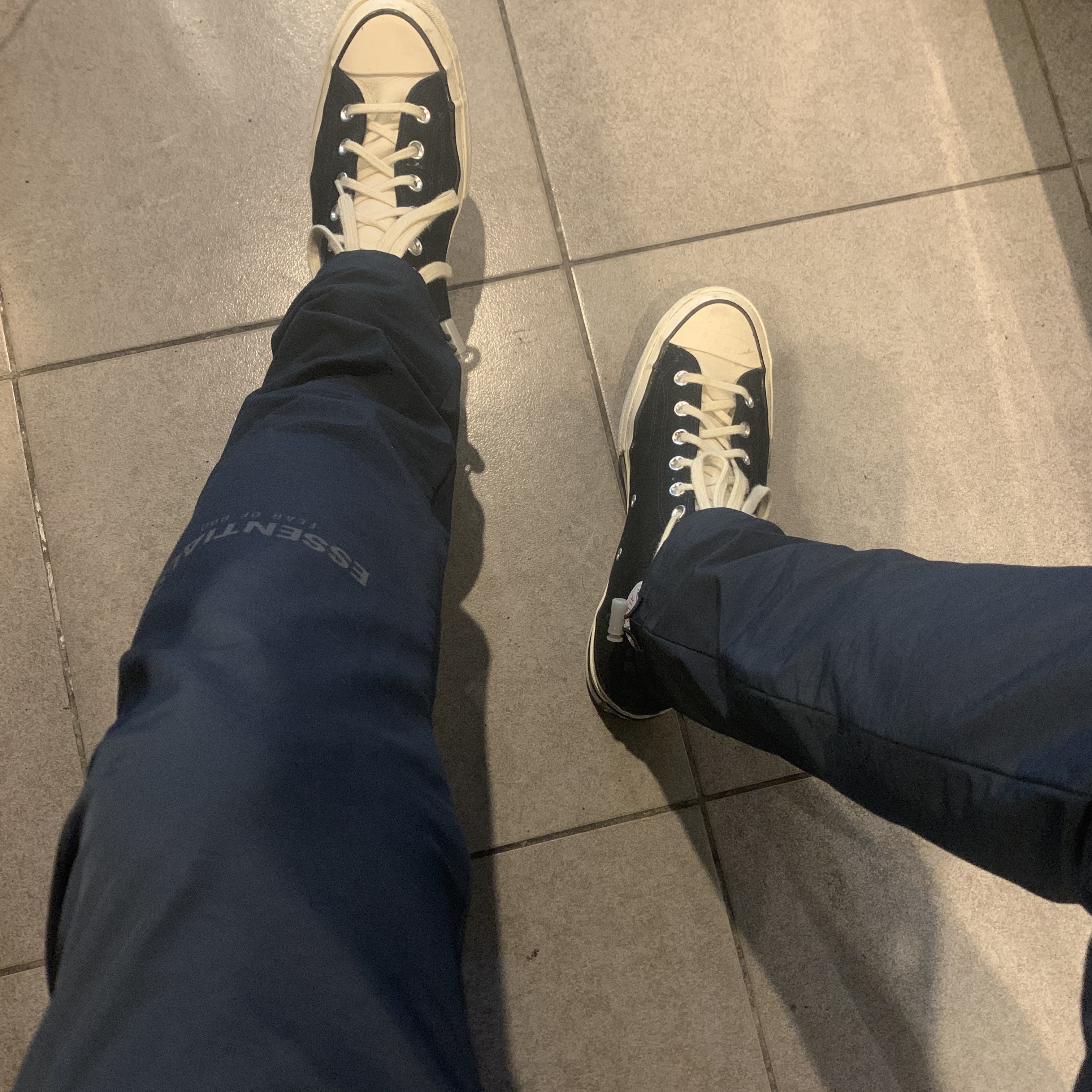 Essentials Track Pants Navy/Dark Navy - Ssense Exclusive, Converse x Fear of God Essentials Chuck 70 Hi Black 2020 착용 스타일