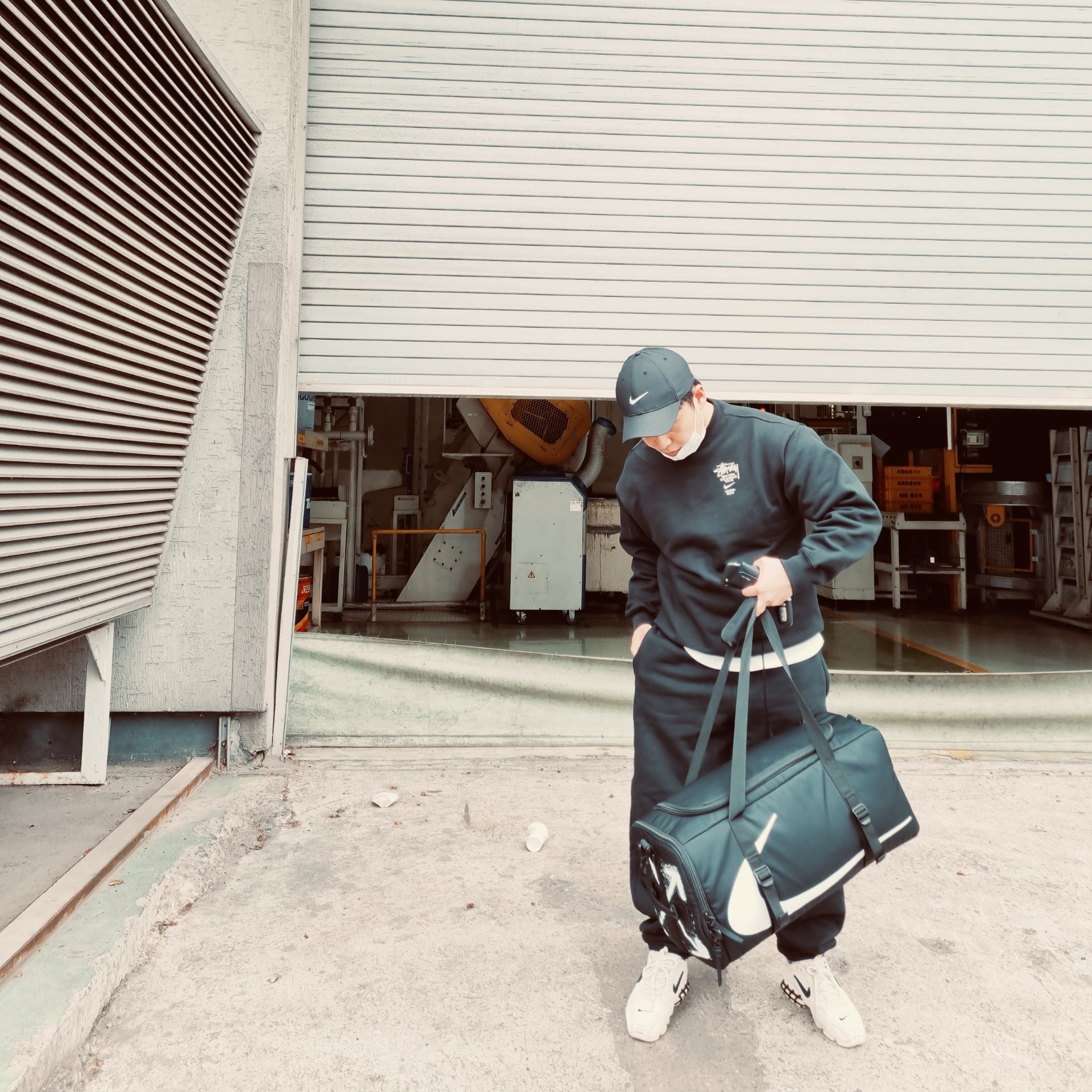Nike x Stussy NRG ZR Fleece Crewneck Black - US/EU, Nike x Stussy NRG ZR Fleece Pants Black - US/EU 착용 스타일