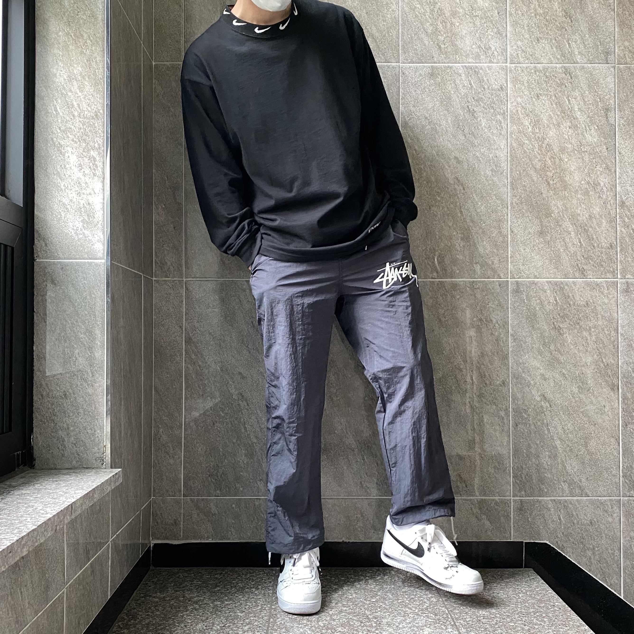 Nike x Peaceminusone Air Force 1 Low Para-Noise 2.0, Nike x Stussy Beach Pants Off Noir 착용 스타일