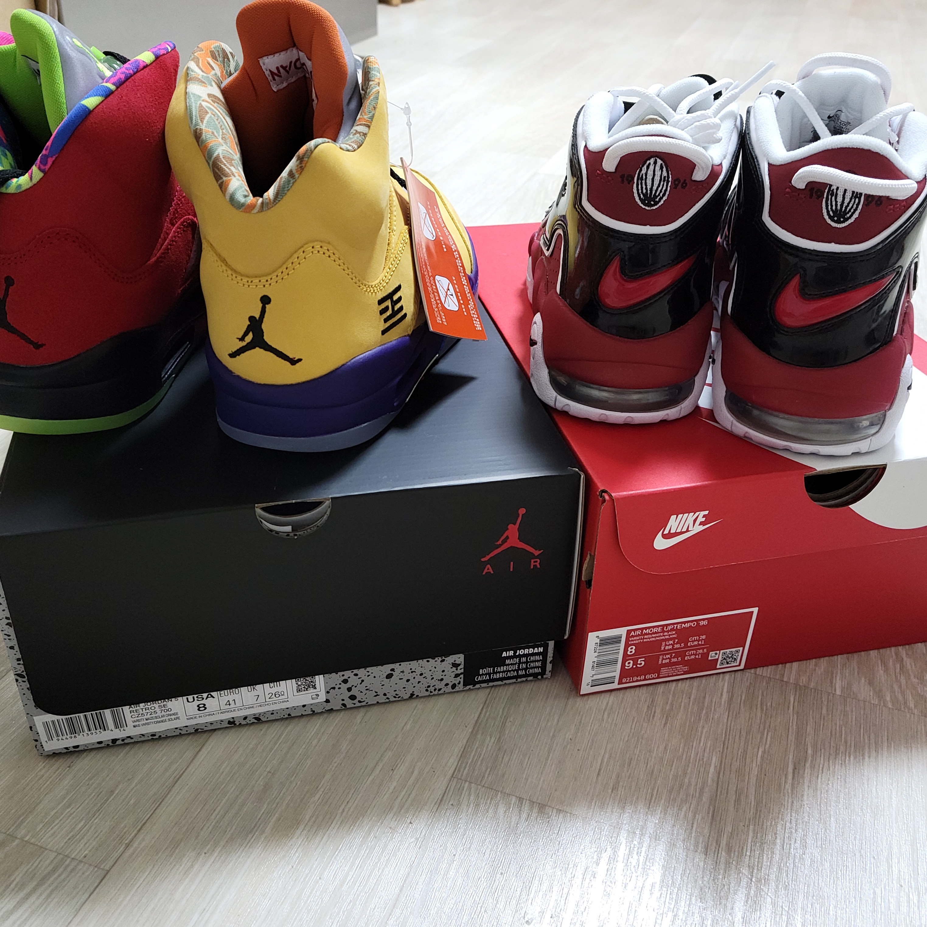 Nike Air More Uptempo 96 Bulls 2021, Jordan 5 Retro SE What The 착용 스타일 - 2