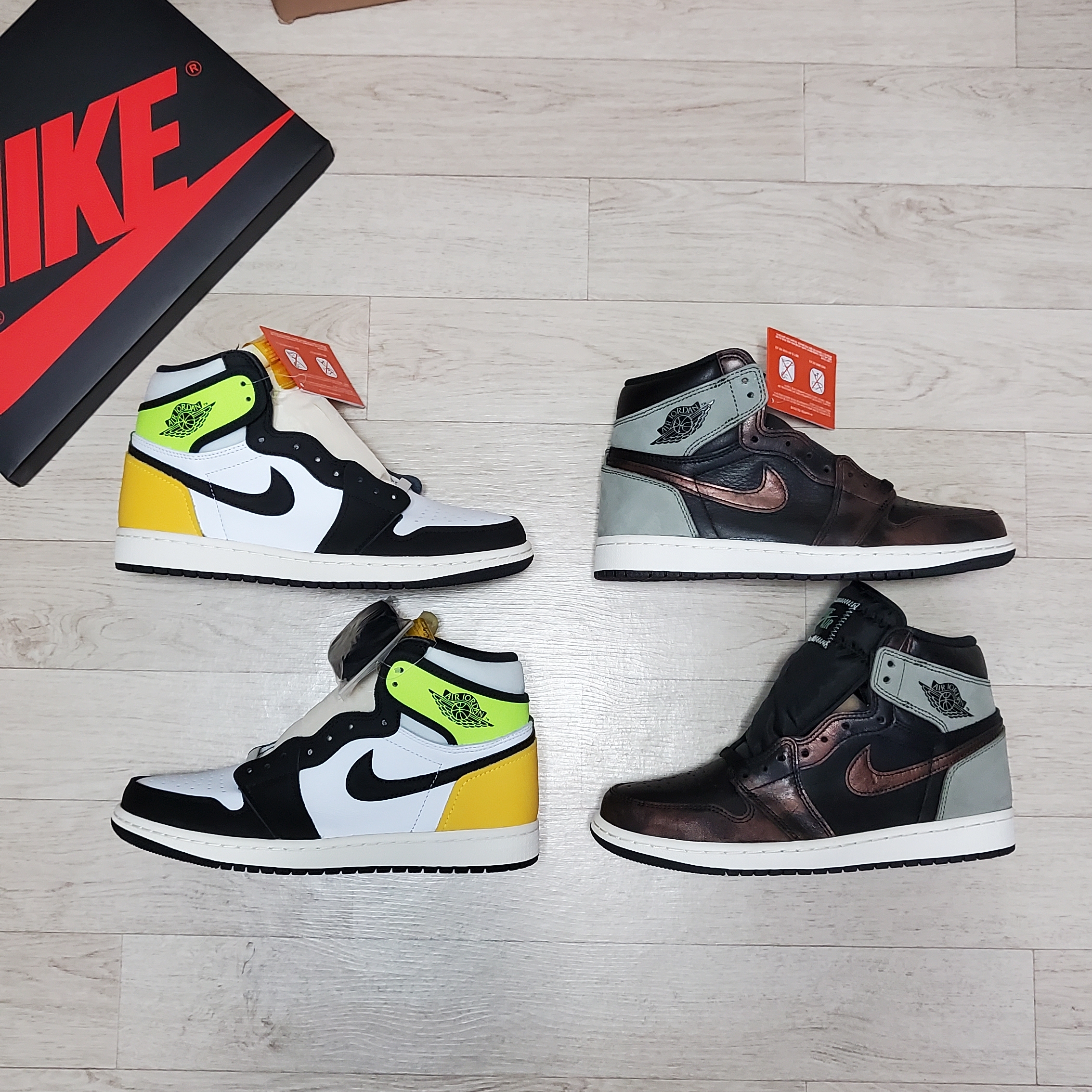 Jordan 1 Retro High OG Volt Gold, Jordan 1 Retro High OG Rust Shadow 착용 스타일