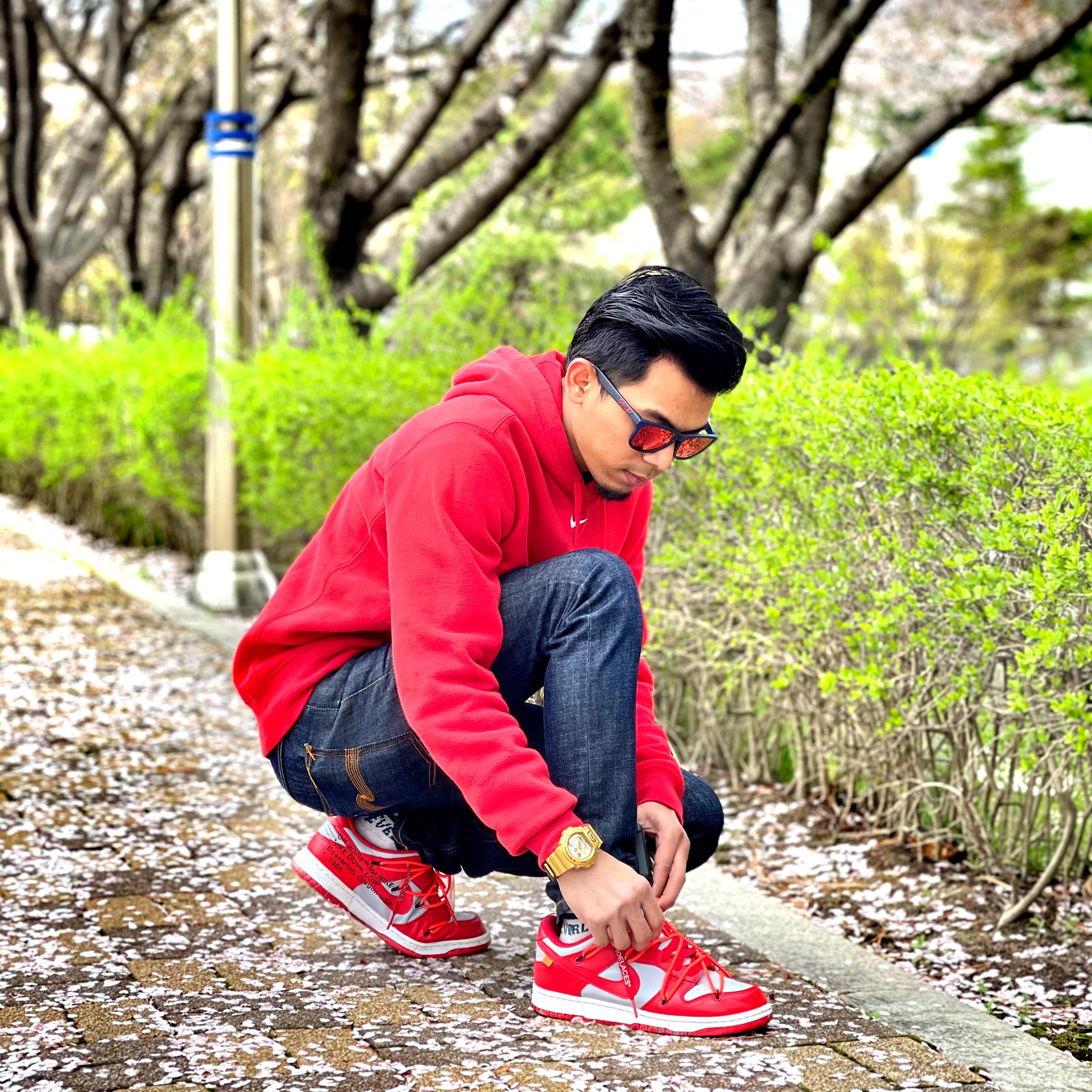 Nike x Off-White Dunk Low University Red 착용 스타일