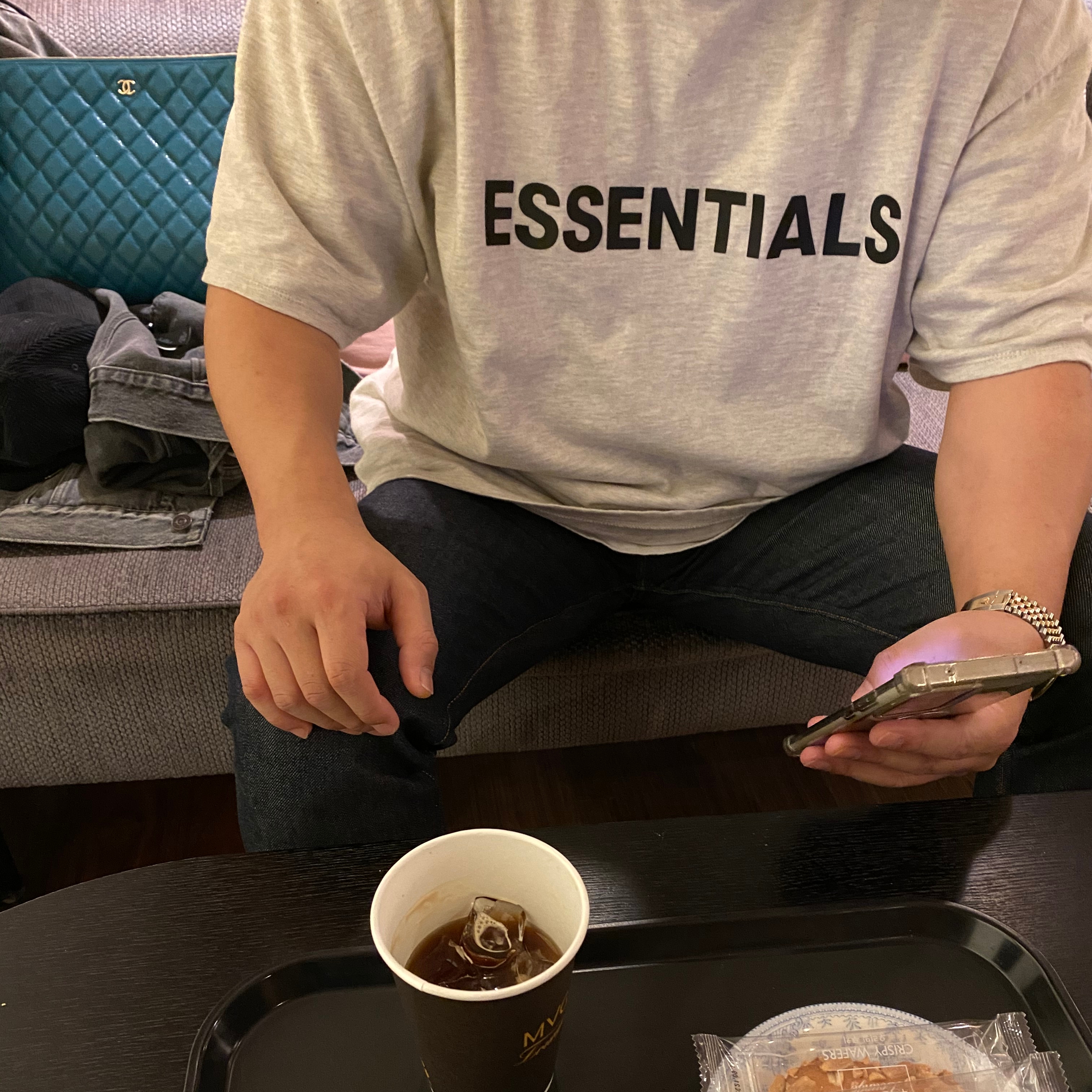 Essentials 3D Silicon Applique Boxy T-Shirt Heather Oatmeal - 20FW 착용 스타일