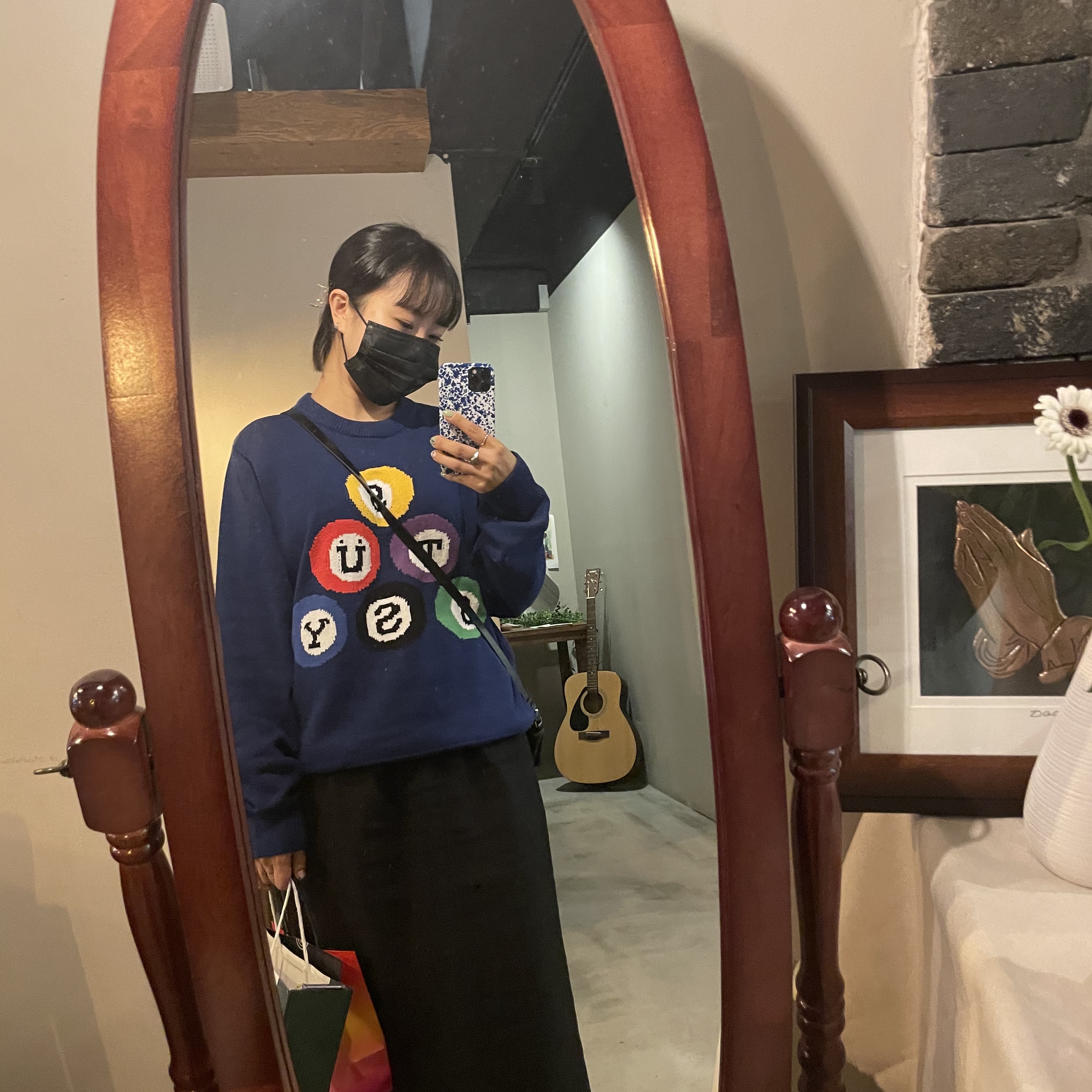 Stussy Billiard Sweater Navy 착용 스타일