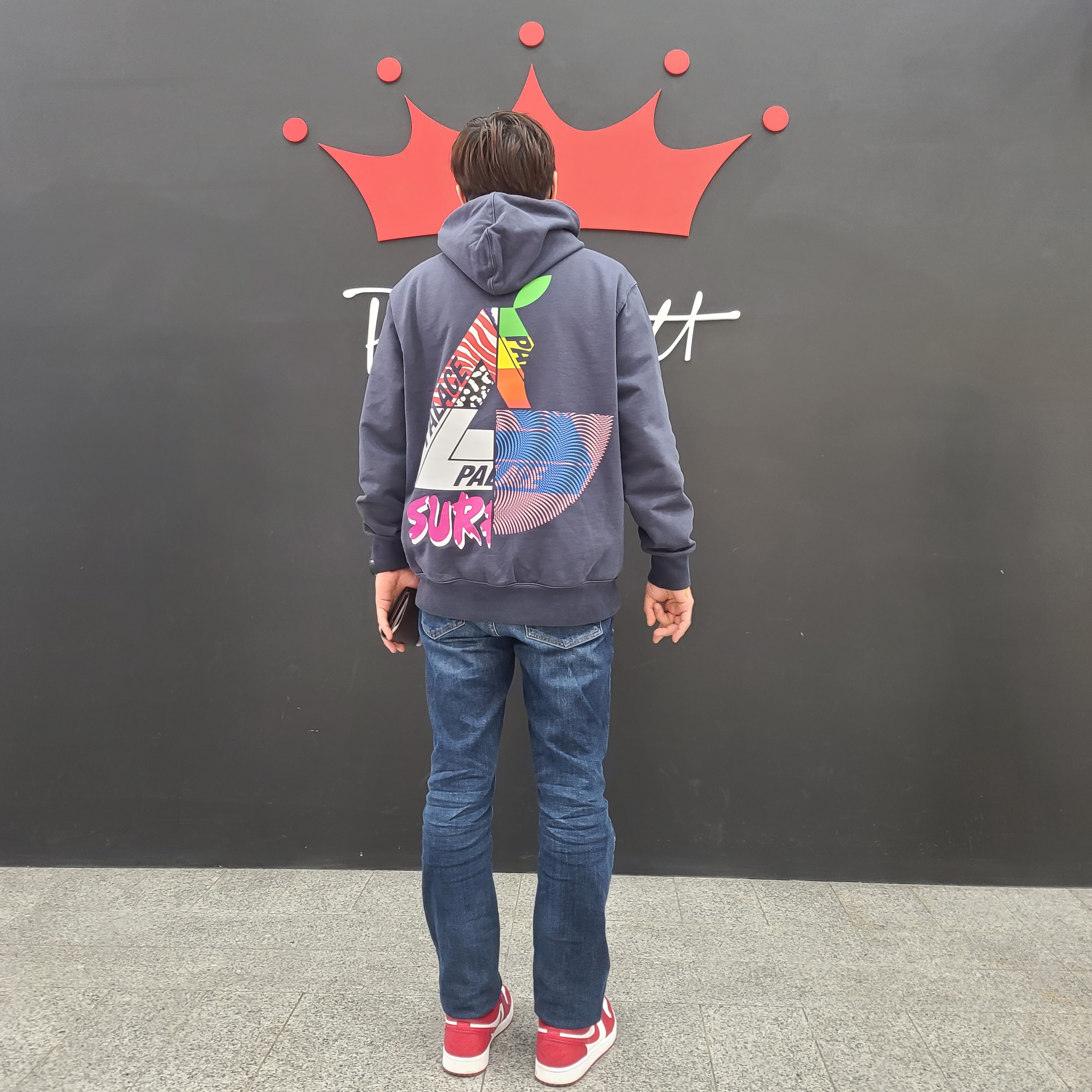 Palace Mix Up Hood Navy - 21SS, Jordan 1 Low Gym Red White 착용 스타일