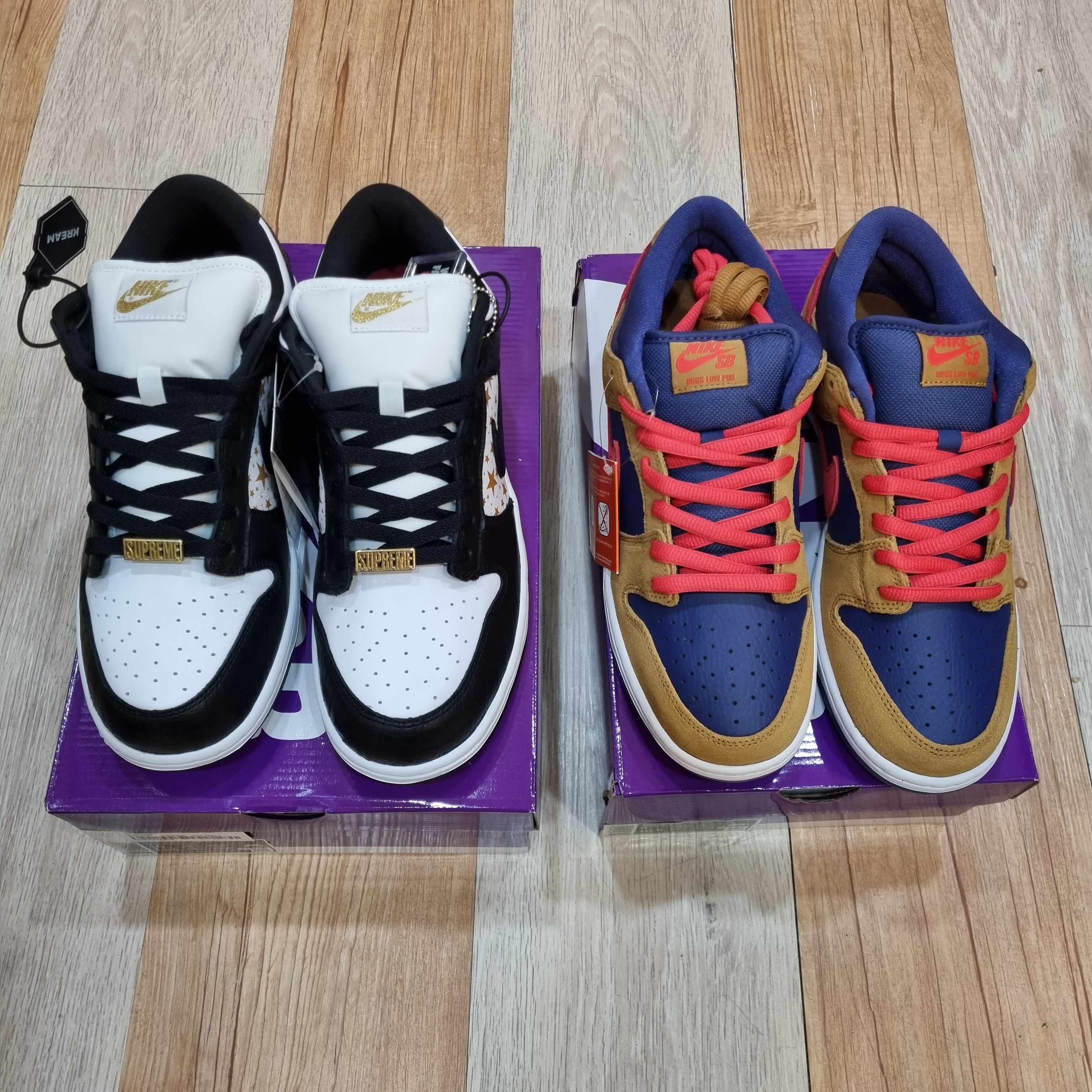 Nike x Supreme SB Dunk Low Black, Nike SB Dunk Low Pro Wheat and Purple 착용 스타일