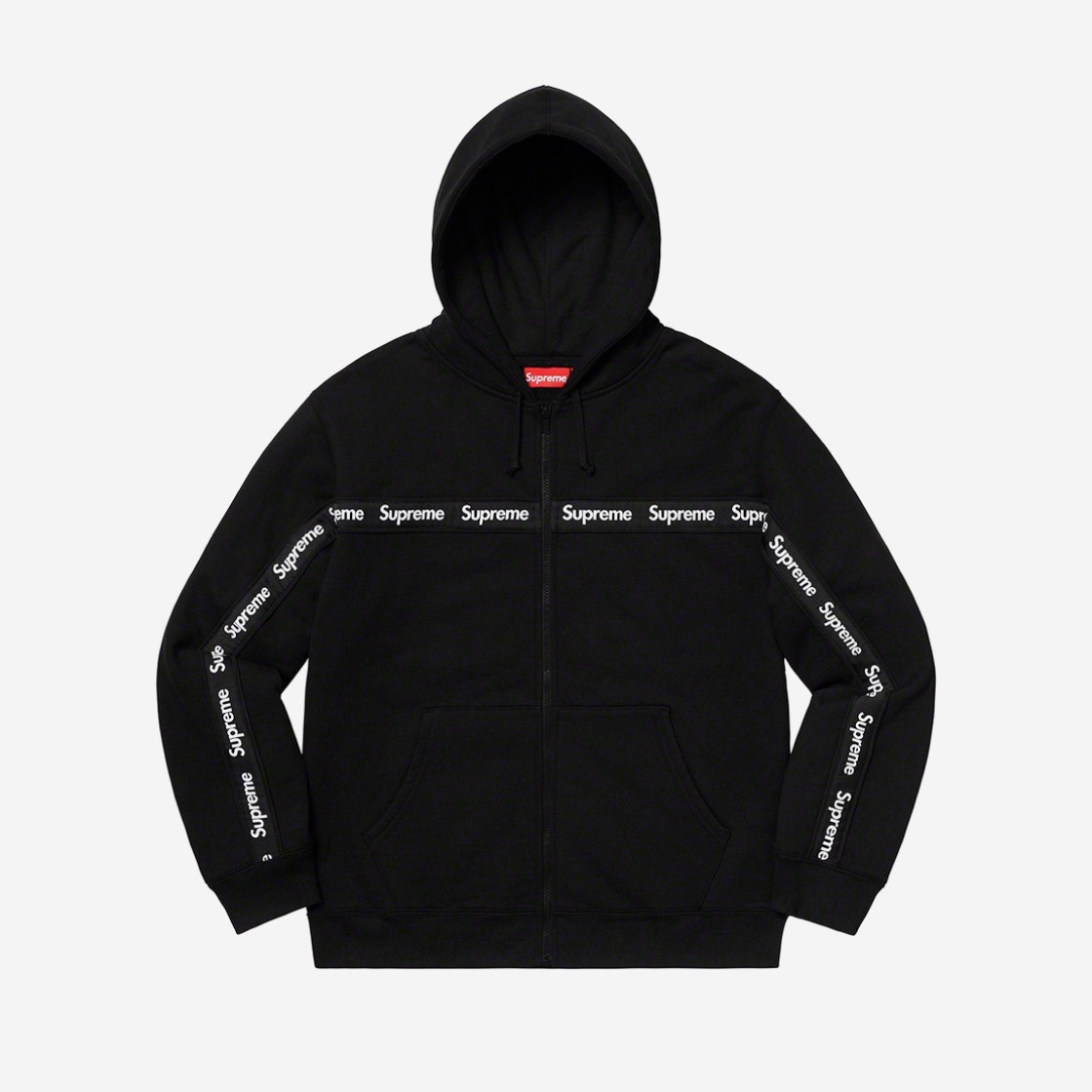 Supreme Text Stripe Zip Up Hooded Sweatshirt Black - 19FW 상세 이미지 1