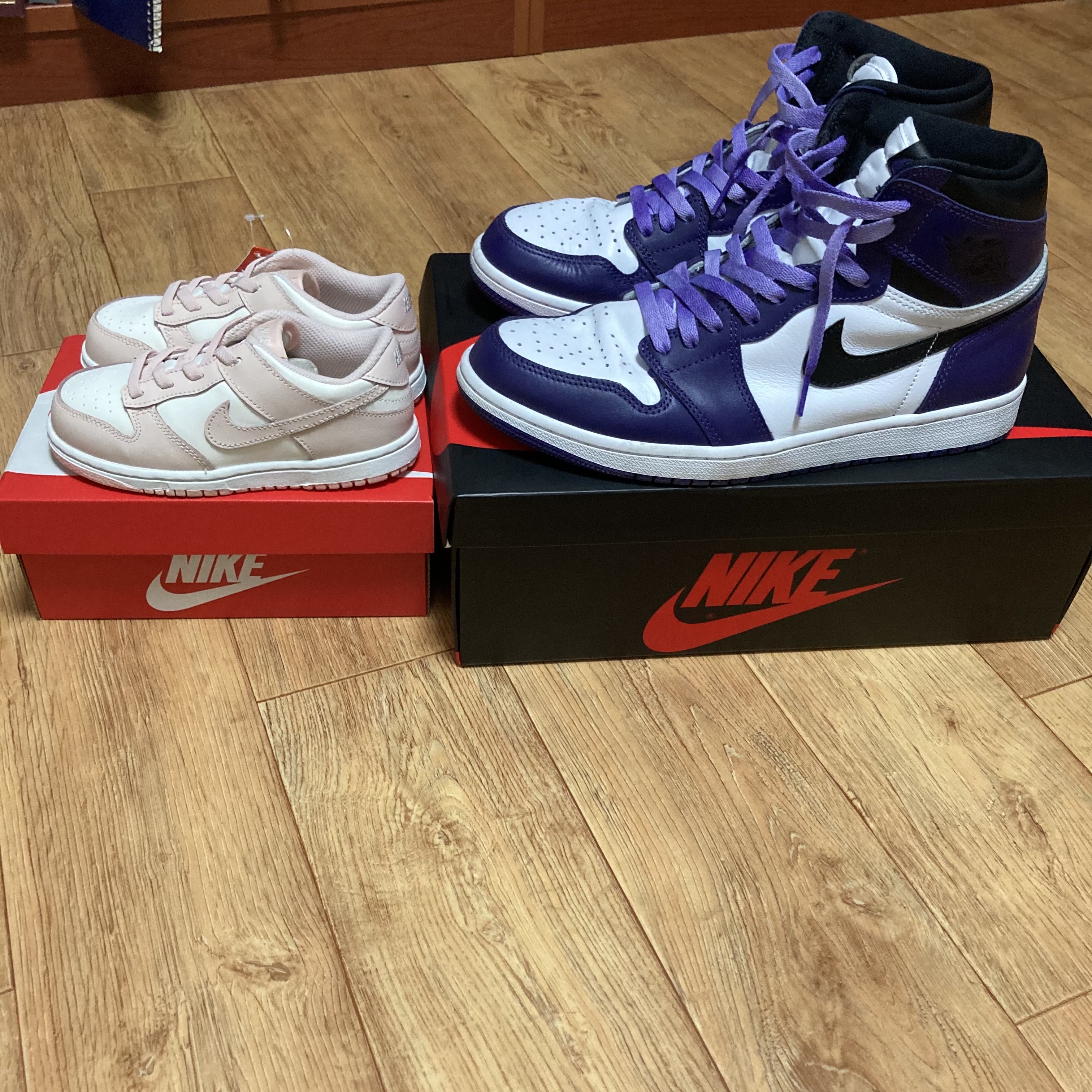 (TD) Nike Dunk Low Orange Pearl, Jordan 1 Retro High OG Court Purple 2020 착용 스타일