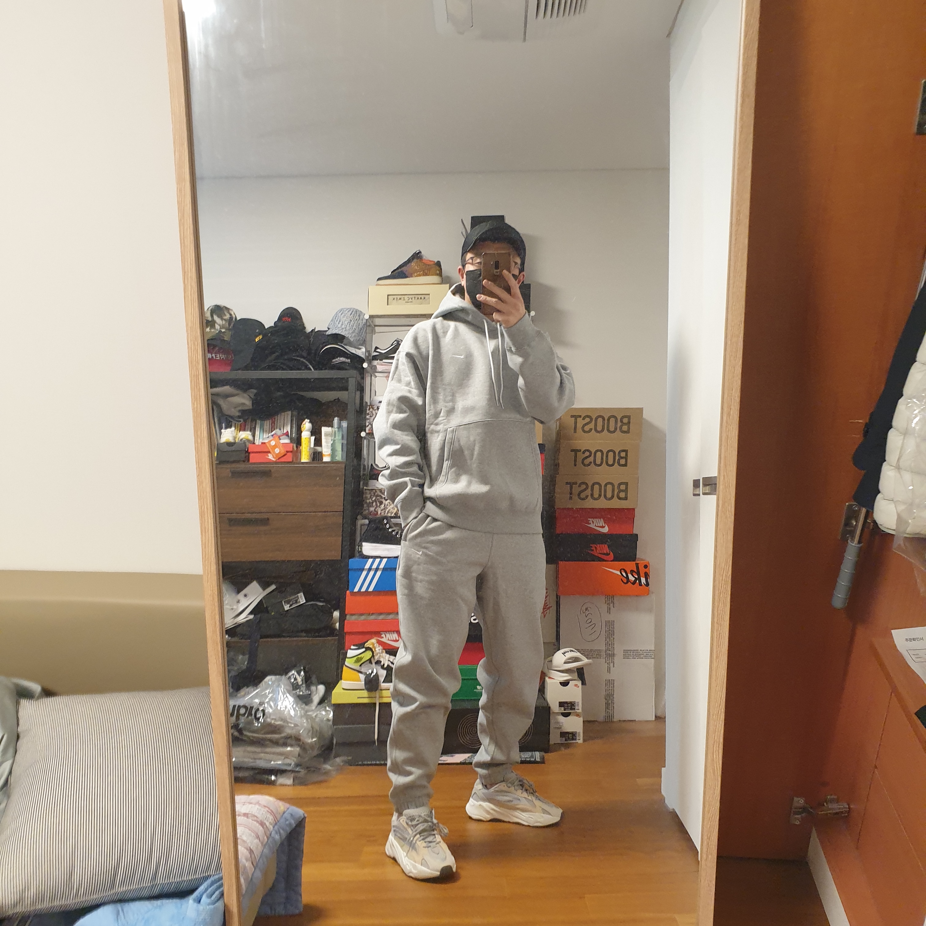 Nike NRG Solo Swoosh Fleece Pants Dark Grey Heather - US/EU, Nike NRG Solo Swoosh Fleece Hoodie Dark Grey Heather - US/EU 착용 스타일 - 1