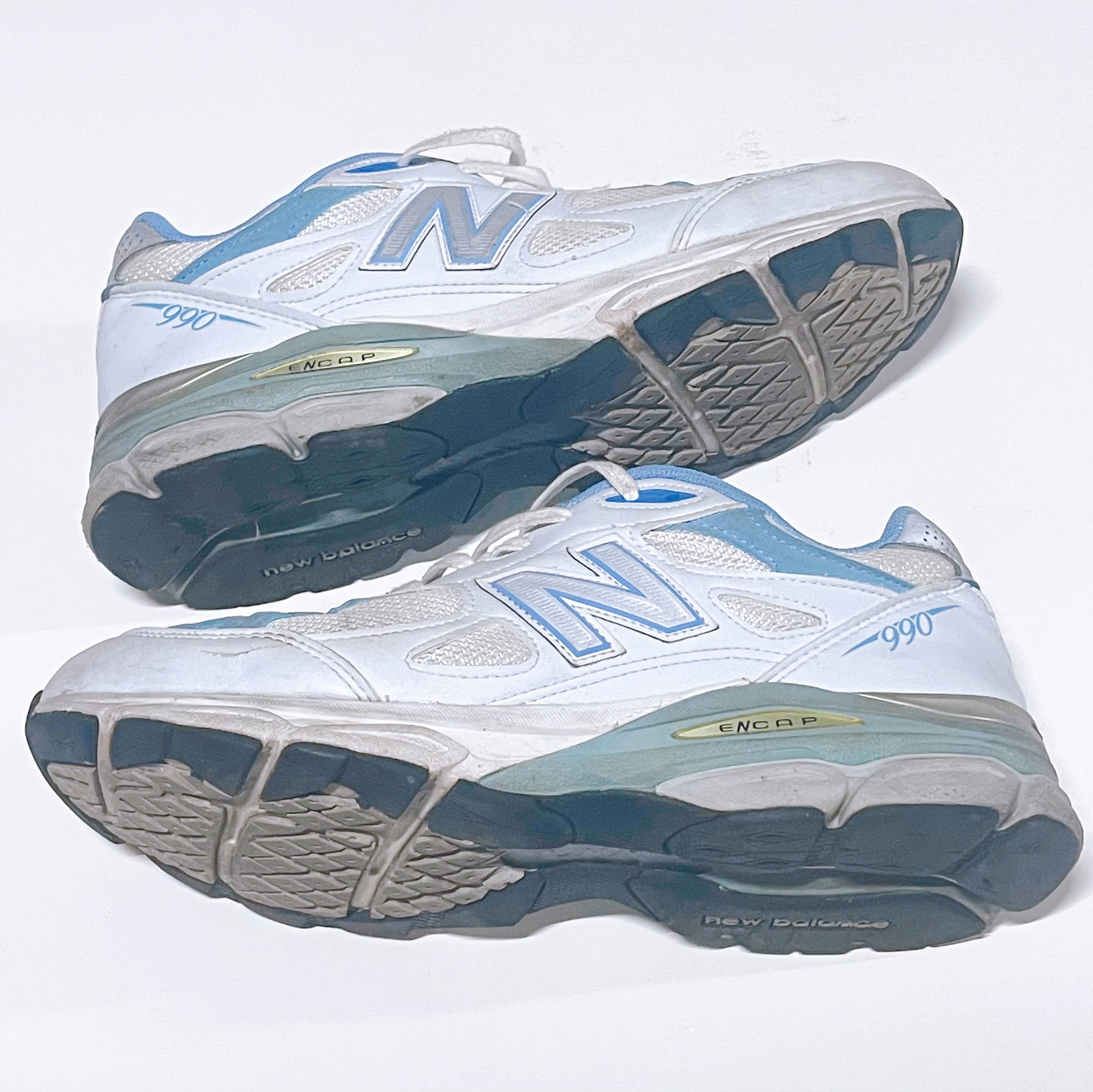(W) New Balance 990v3 Made in USA White Blue - B Standard 착용 스타일