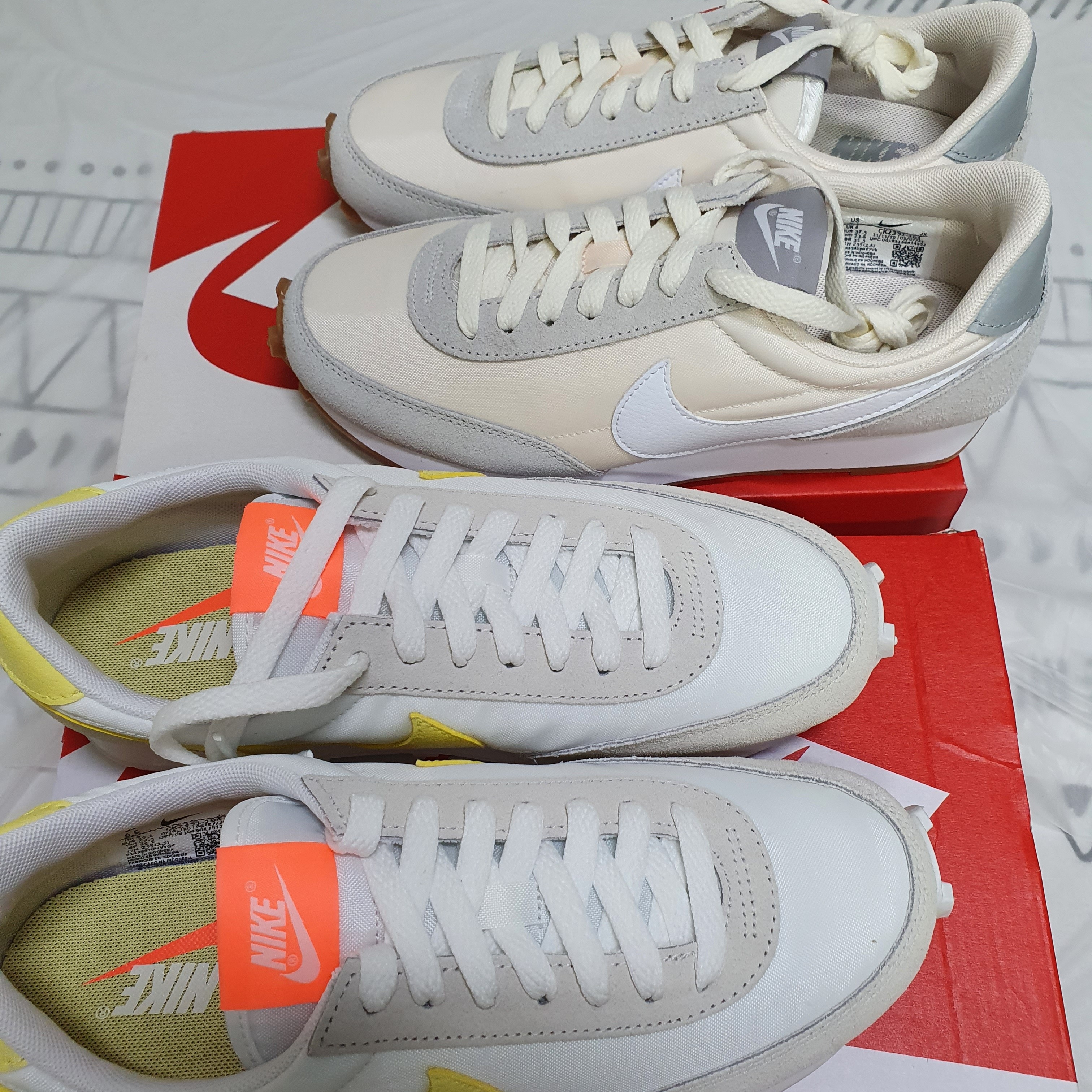 (W) Nike Daybreak Summit White, (W) Nike Daybreak Pale Ivory Light Zitron Bright Mango 착용 스타일 - 3