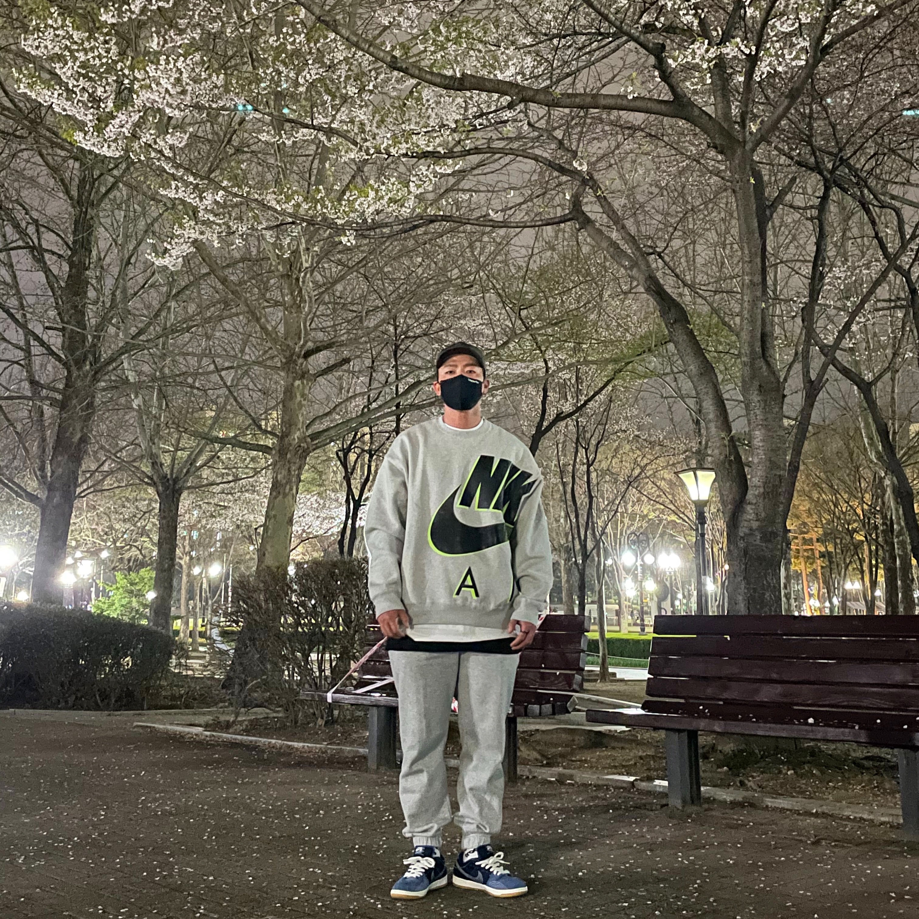 Nike x Kim Jones Fleece Crew Grey Heather - US/EU, Nike SB Dunk Low Pro Mystic Navy 착용 스타일