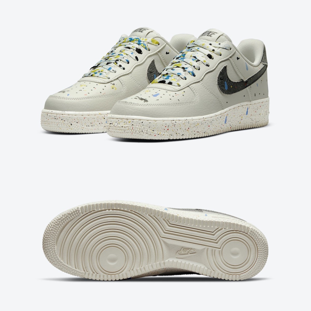 Nike Air Force 1 '07 LV8 Paint Splatter Light Bone, Nike Air Force 1 '07 LV8 Paint Splatter White 착용 스타일 - 2