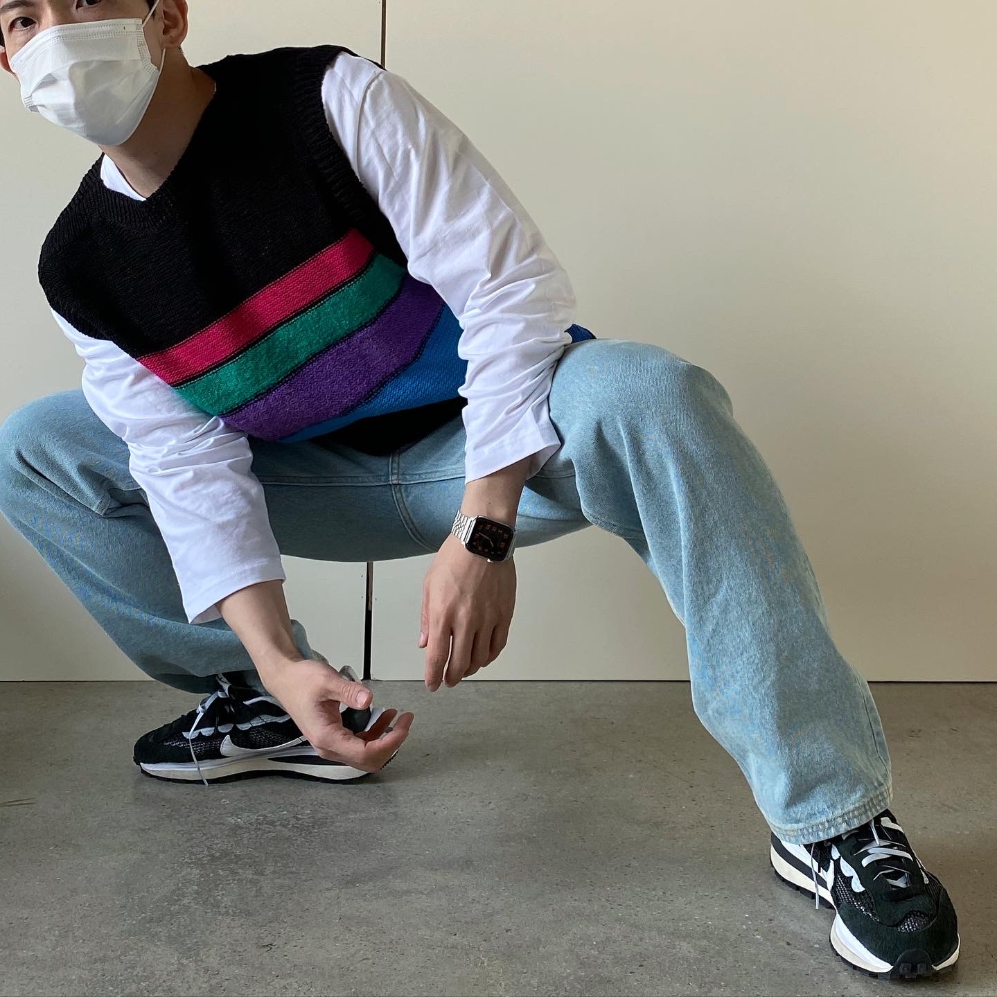 Nike x Sacai VaporWaffle Black White 착용 스타일