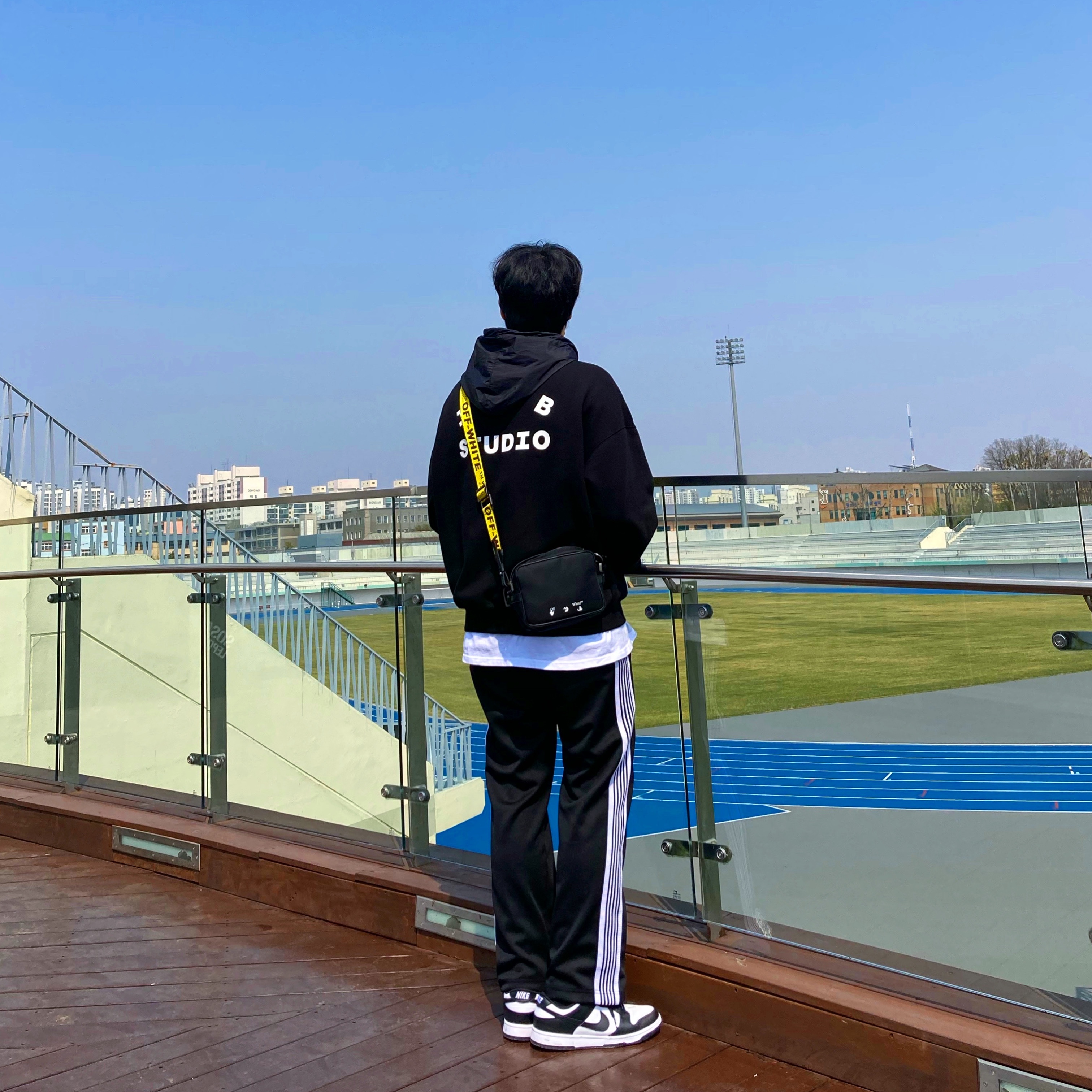 IAB Studio Woven Hoodie Black, Nike Dunk Low Retro Black 착용 스타일