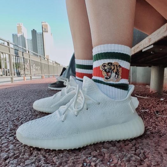 Adidas Yeezy Boost 350 V2 Cream/Triple White 착용 스타일
