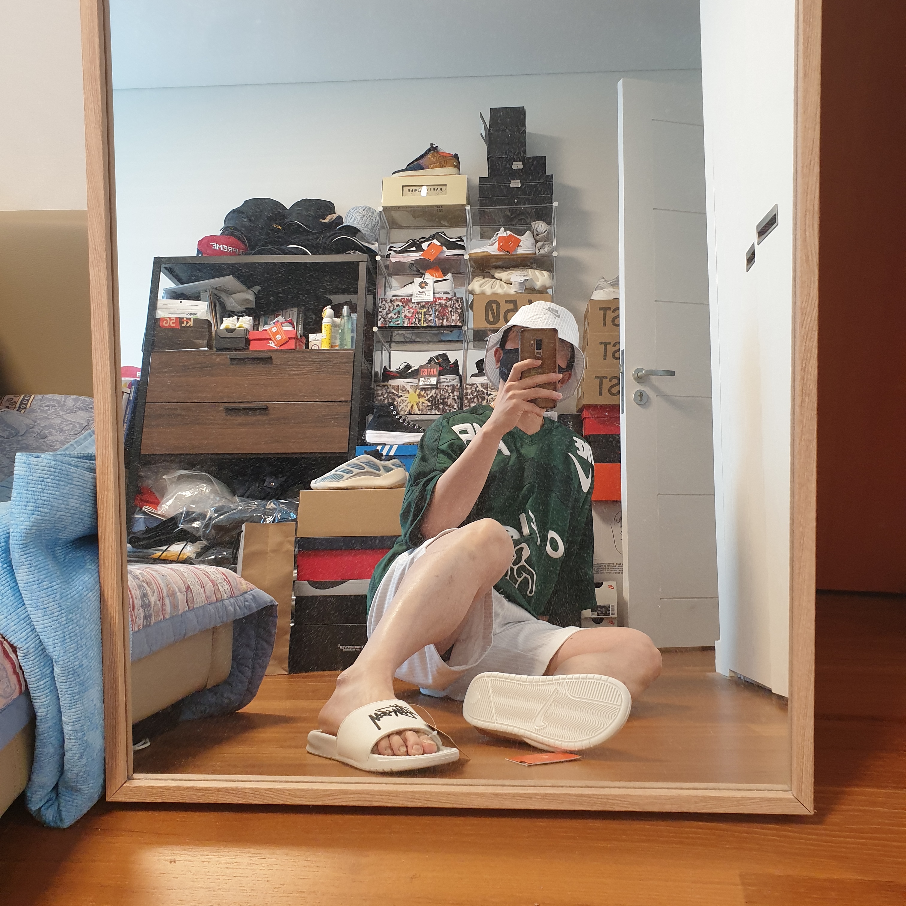 Nike x Kim Jones Bucket Hat White, Nike x Kim Jones Mesh Shorts White - Asia 착용 스타일 - 3