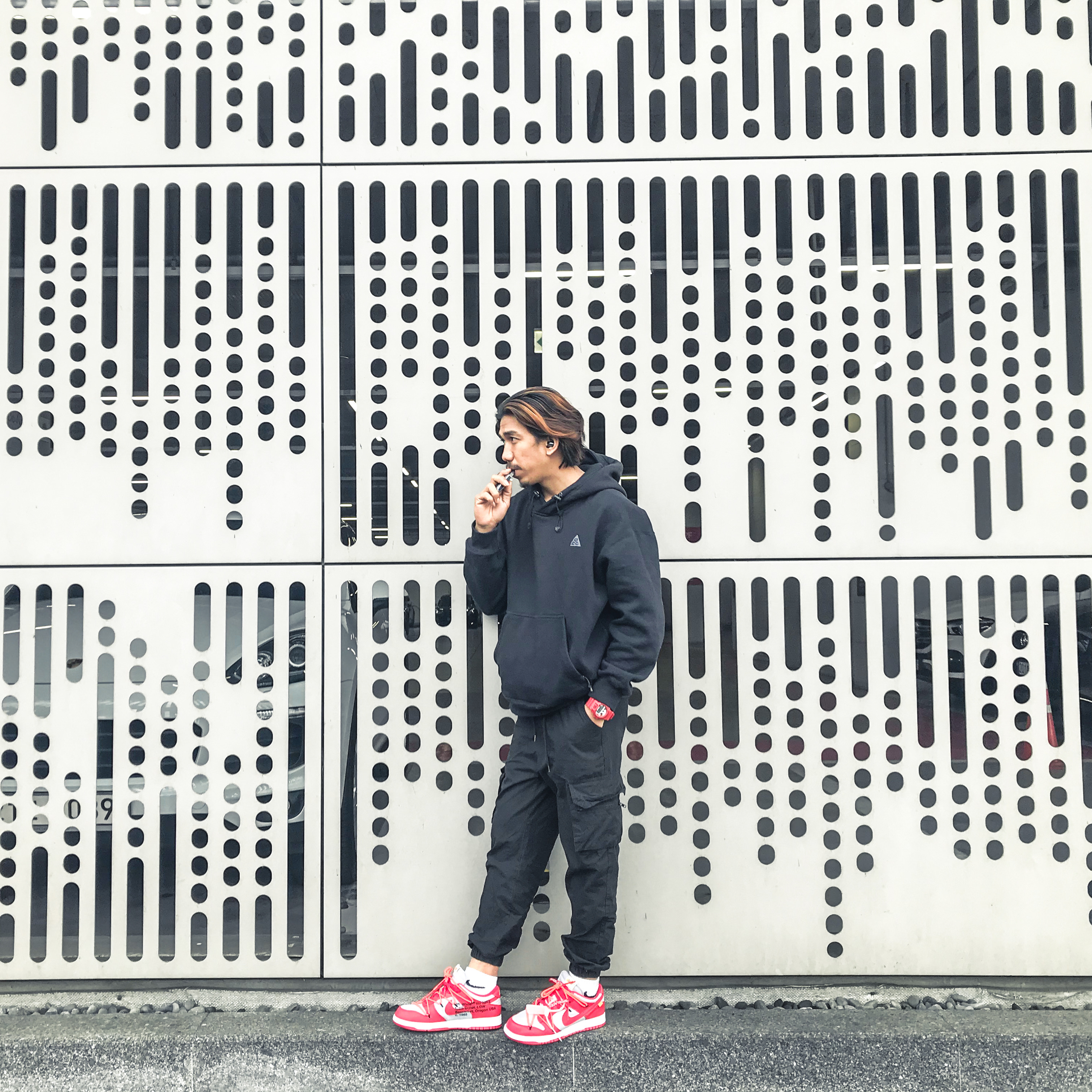 Nike x Off-White Dunk Low University Red 착용 스타일