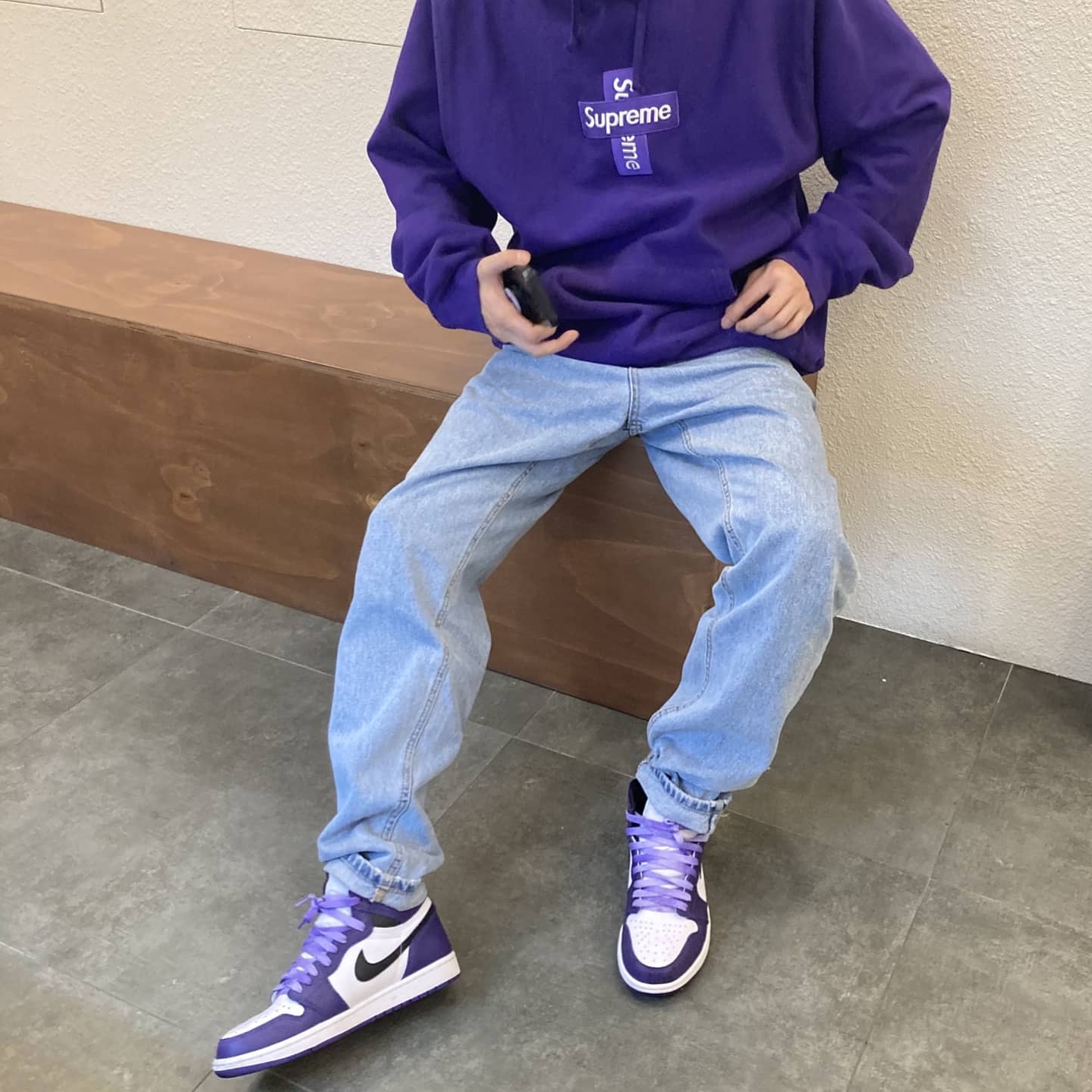 Supreme Cross Box Logo Hooded Sweatshirt Purple - 20FW 착용 스타일 - 2