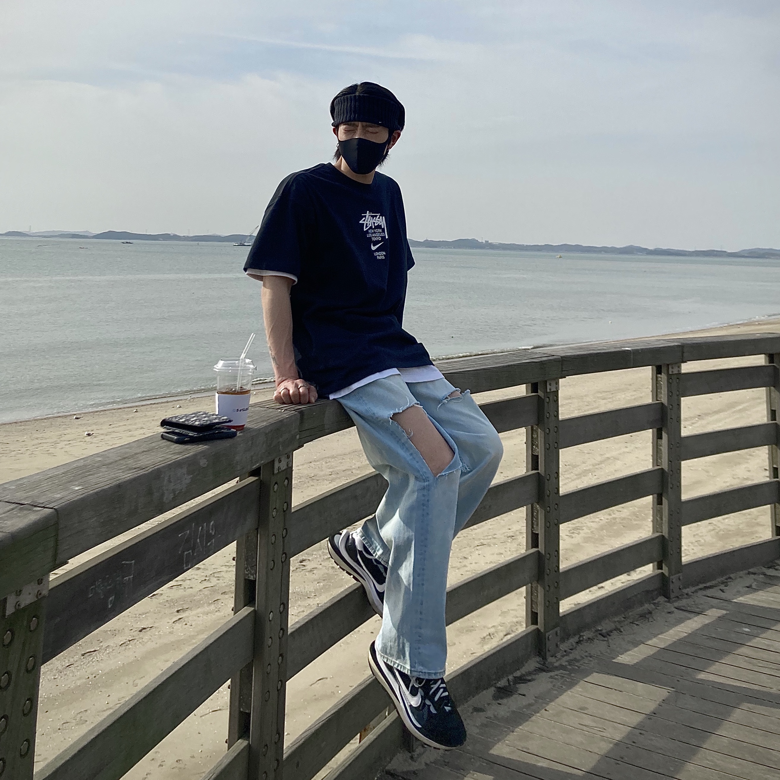 Nike x Stussy WT T-Shirt Black - US/EU, Nike x Sacai VaporWaffle Black White 착용 스타일