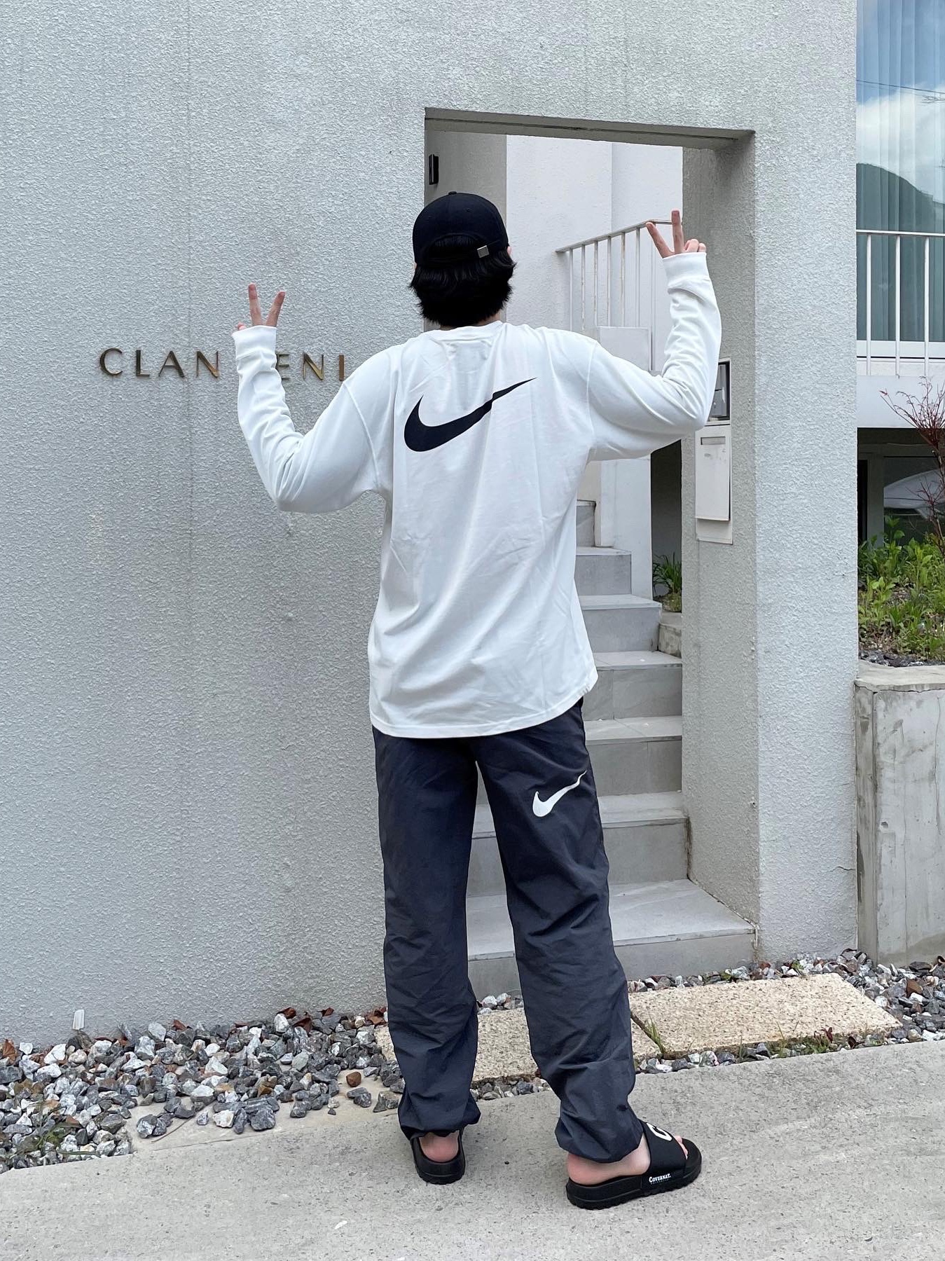 Nike x Stussy Big Swoosh LS T-Shirt White - US/EU, Nike x Stussy Beach Pants Off Noir 착용 스타일 - 2