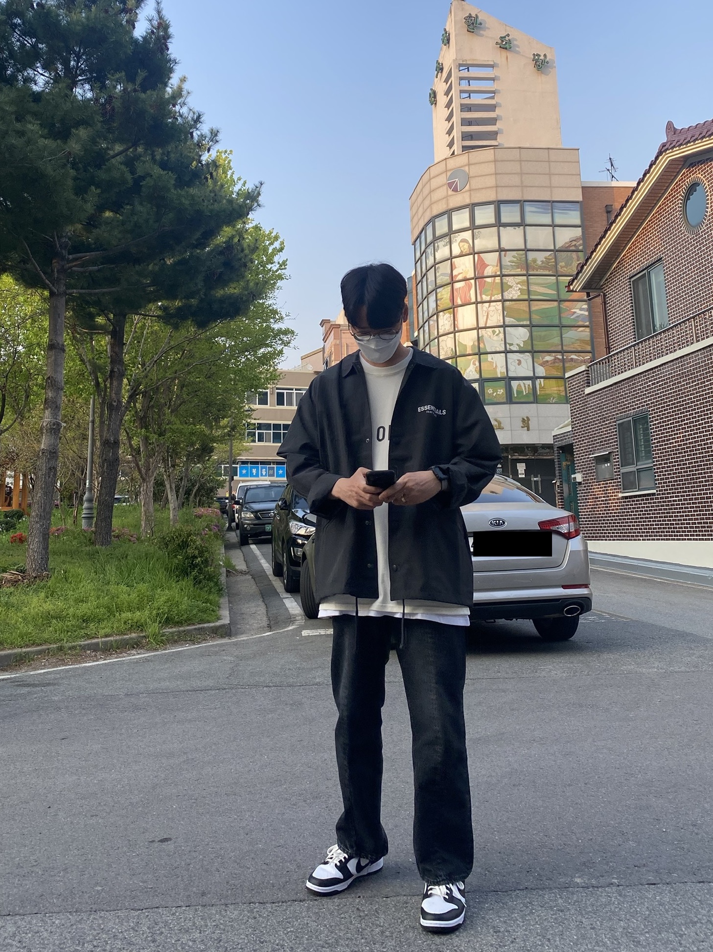 Essentials Coach Jacket Dark Slate/Stretch Limo/Black - 20FW, Nike Dunk Low Retro Black 착용 스타일 - 3