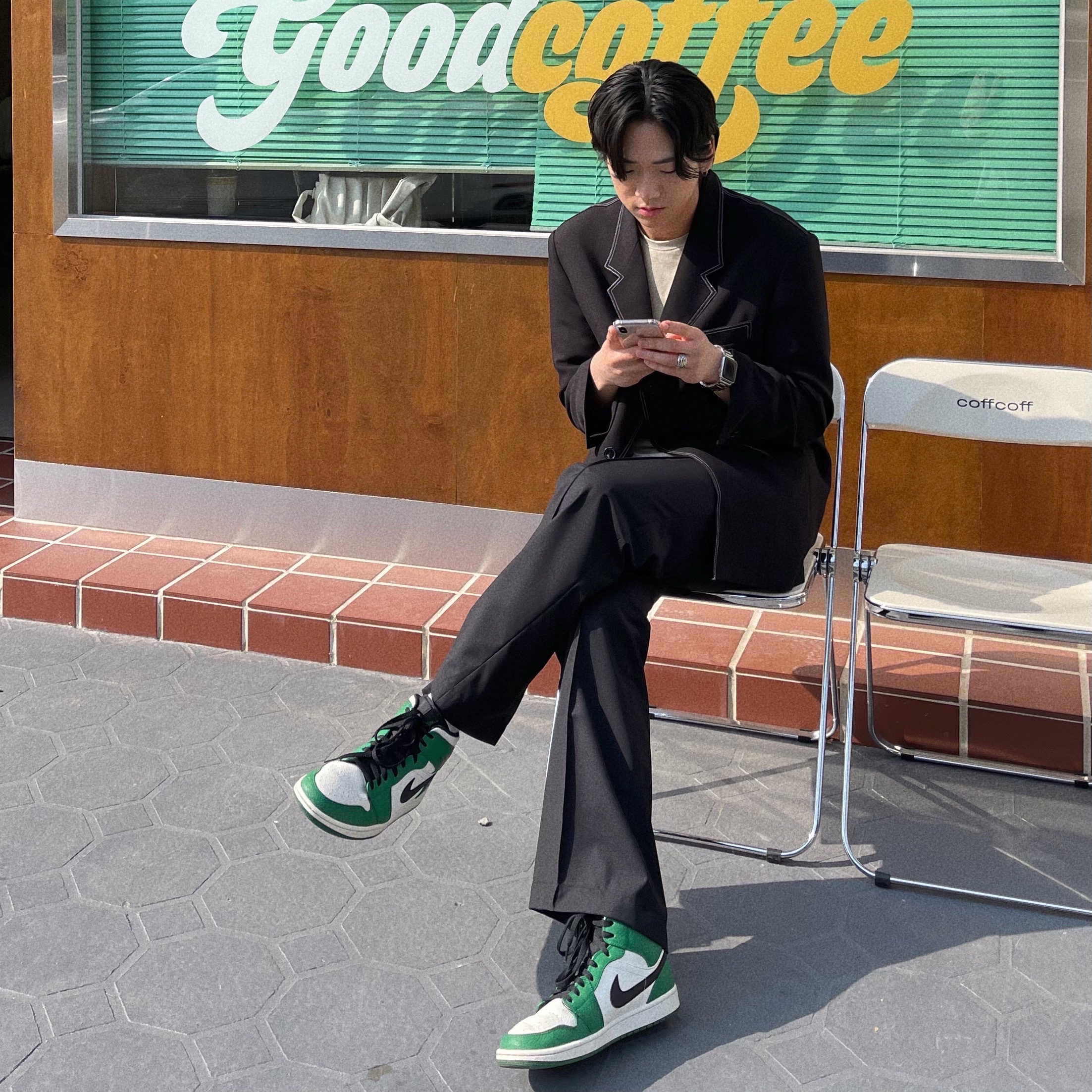 Jordan 1 Mid Pine Green 착용 스타일 - 1