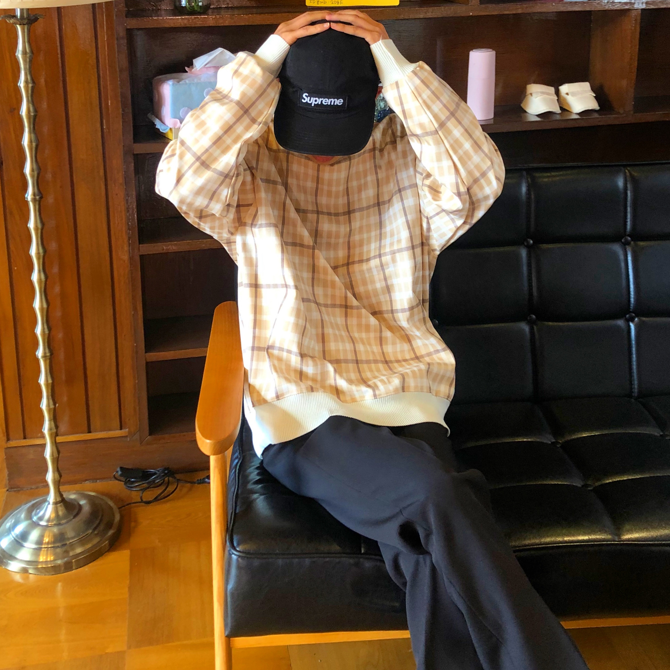 Supreme Washed Chino Twill Camp Cap Black 착용 스타일