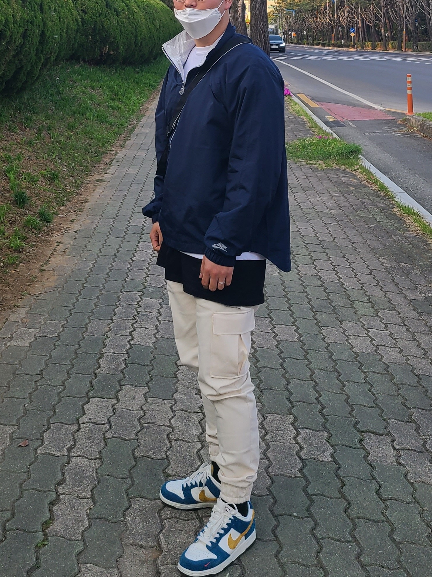 Nike x Kim Jones Reversible Wind Breaker Navy - US/EU, Nike x Kasina Dunk Low 80's Bus 착용 스타일