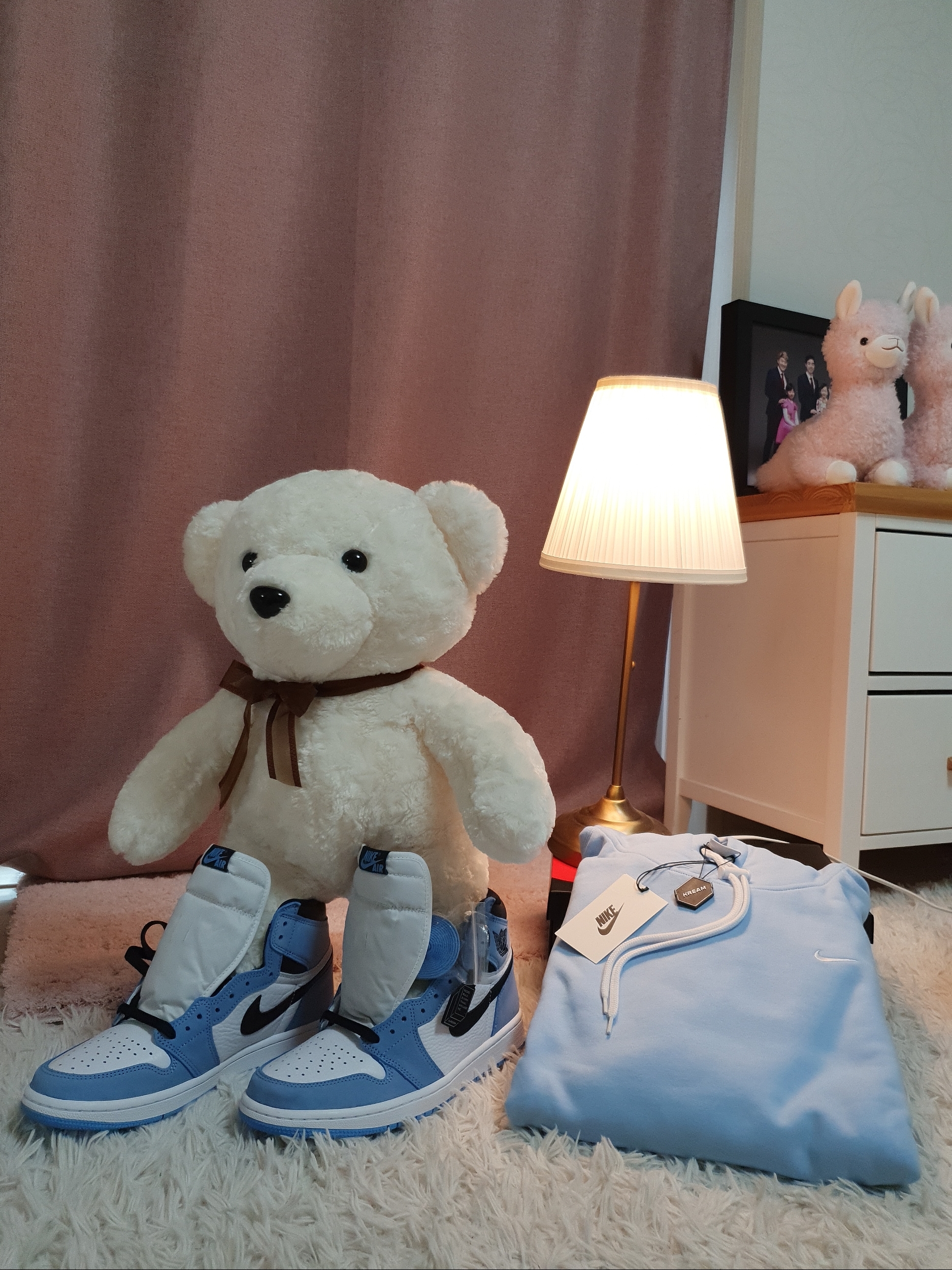 Jordan 1 Retro High OG University Blue, Nike M NRG Hoodie Psychic Blue 착용 스타일