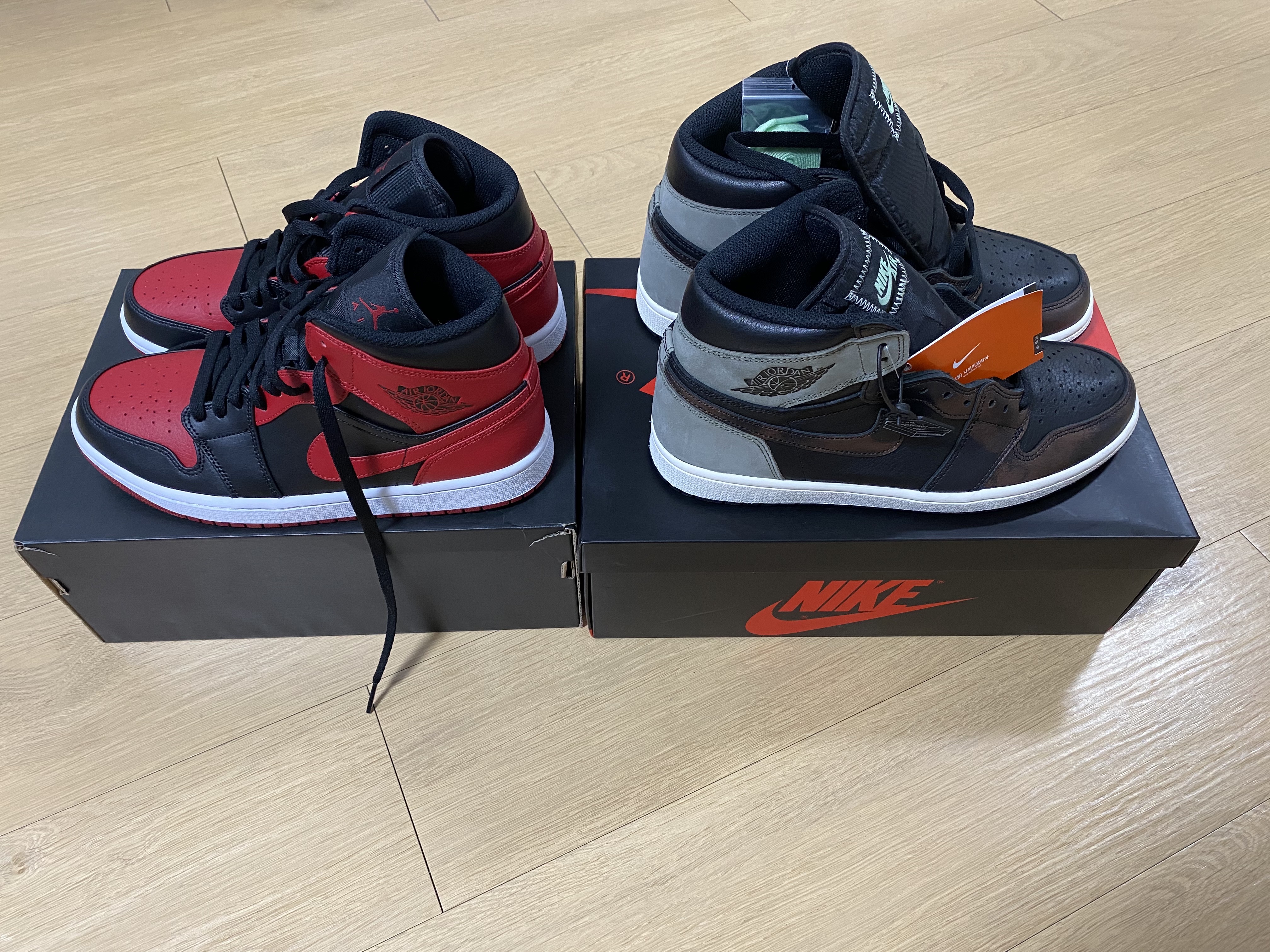 Jordan 1 Mid Bred Banned 2020, Jordan 1 Retro High OG Rust Shadow 착용 스타일