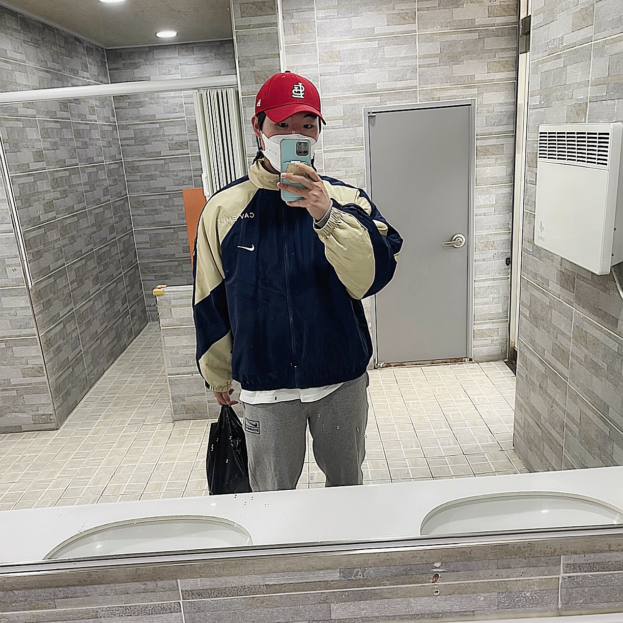 Nike x Cav Empt Track Jacket Navy, Nike x Stussy NRG BR Fleece Pants Grey 착용 스타일