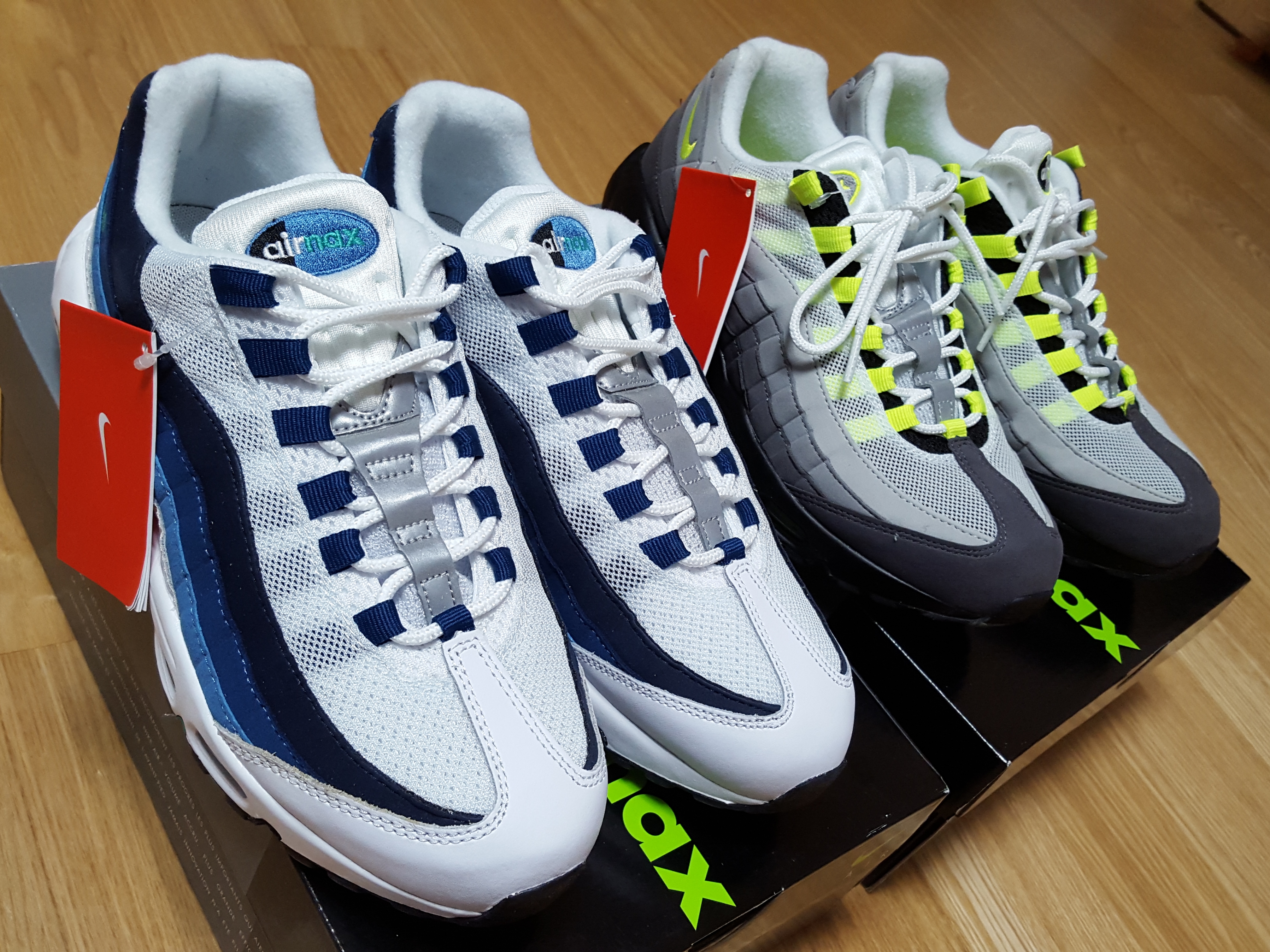 Nike Air Max 95 OG Neon 2015, Nike Air Max 95 White Slate Blue 착용 스타일