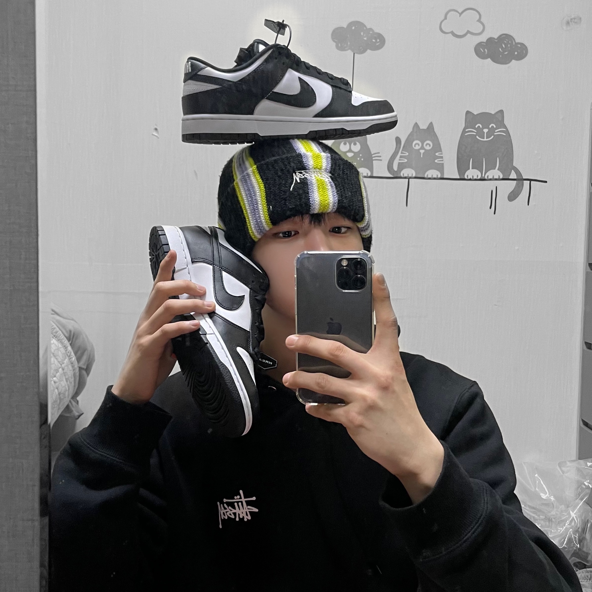 Nike Dunk Low Retro Black 착용 스타일 - 2