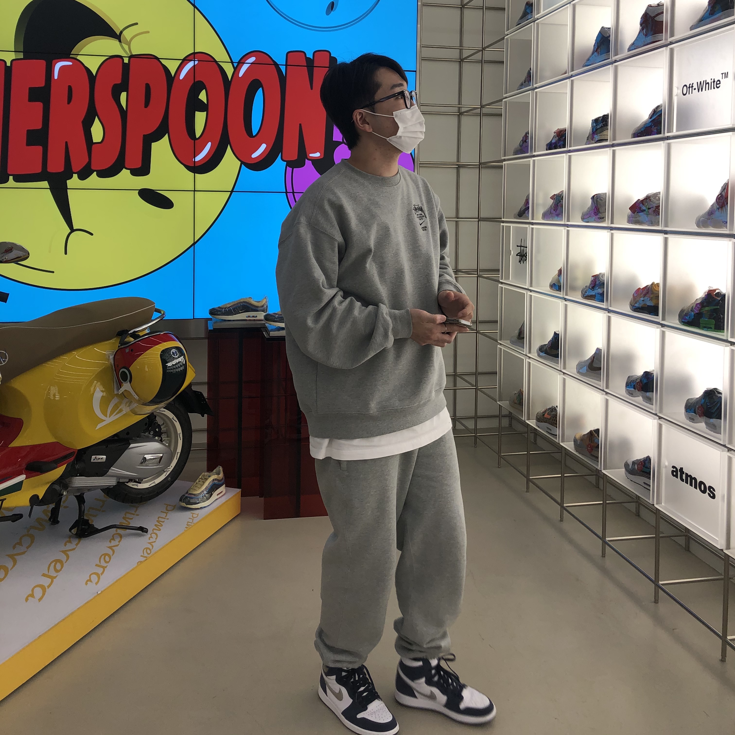 Nike x Stussy NRG ZR Fleece Crewneck Heather Grey - US/EU, Nike x Stussy NRG ZR Fleece Pants Heather Grey - US/EU 착용 스타일 - 2
