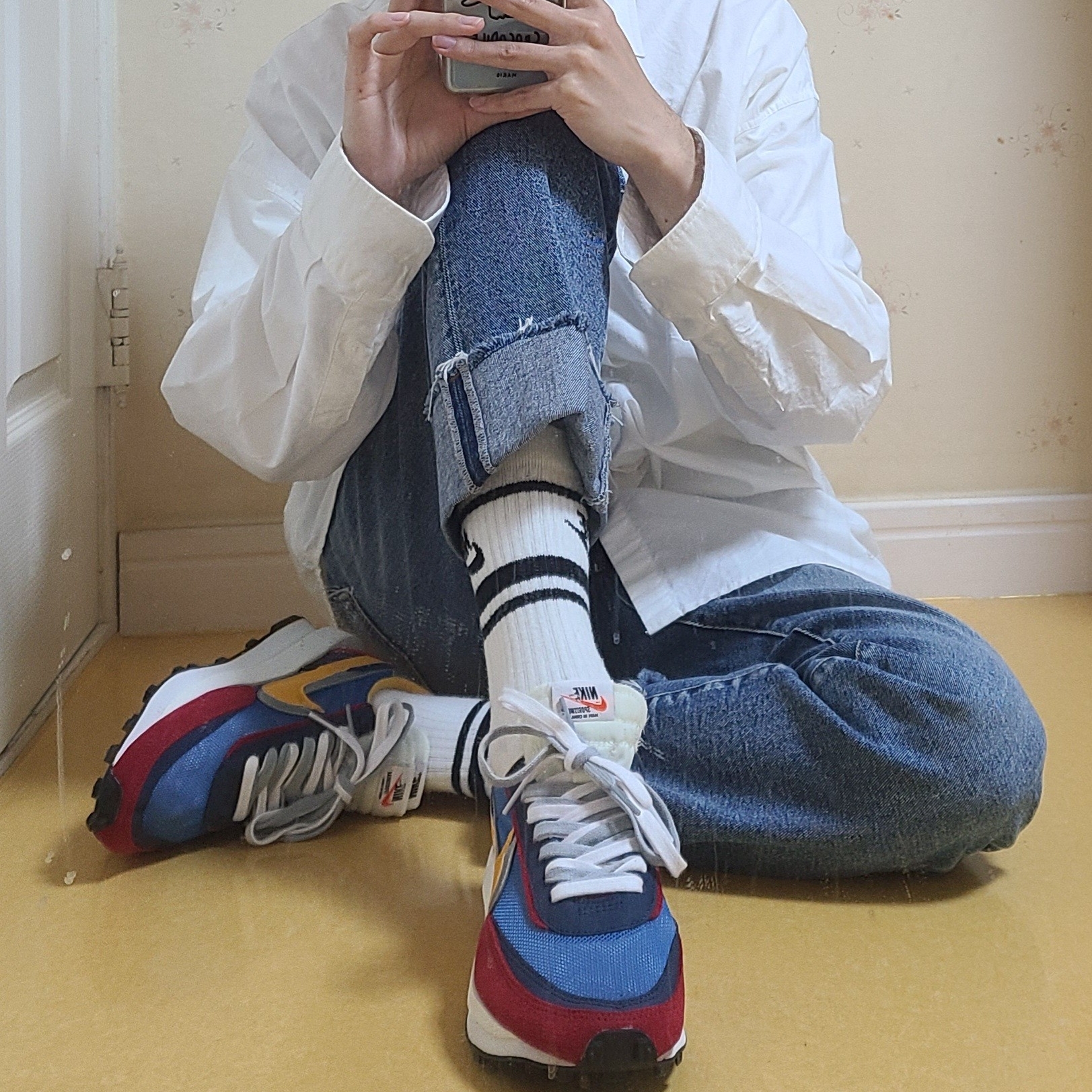 Nike x Sacai LDWaffle Blue Multi 착용 스타일 - 1