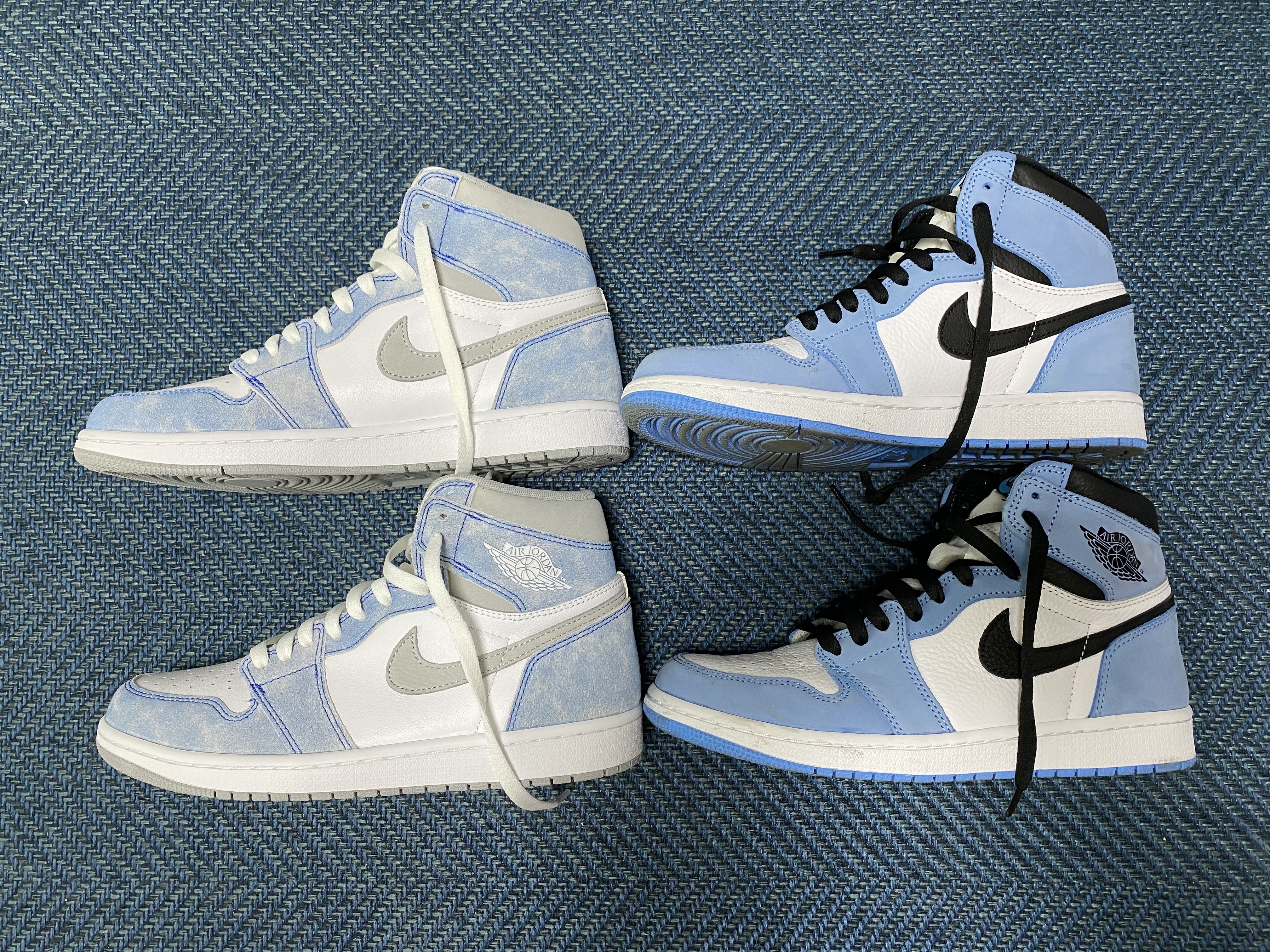 Jordan 1 Retro High OG University Blue, Jordan 1 Retro High OG Hyper Royal 착용 스타일